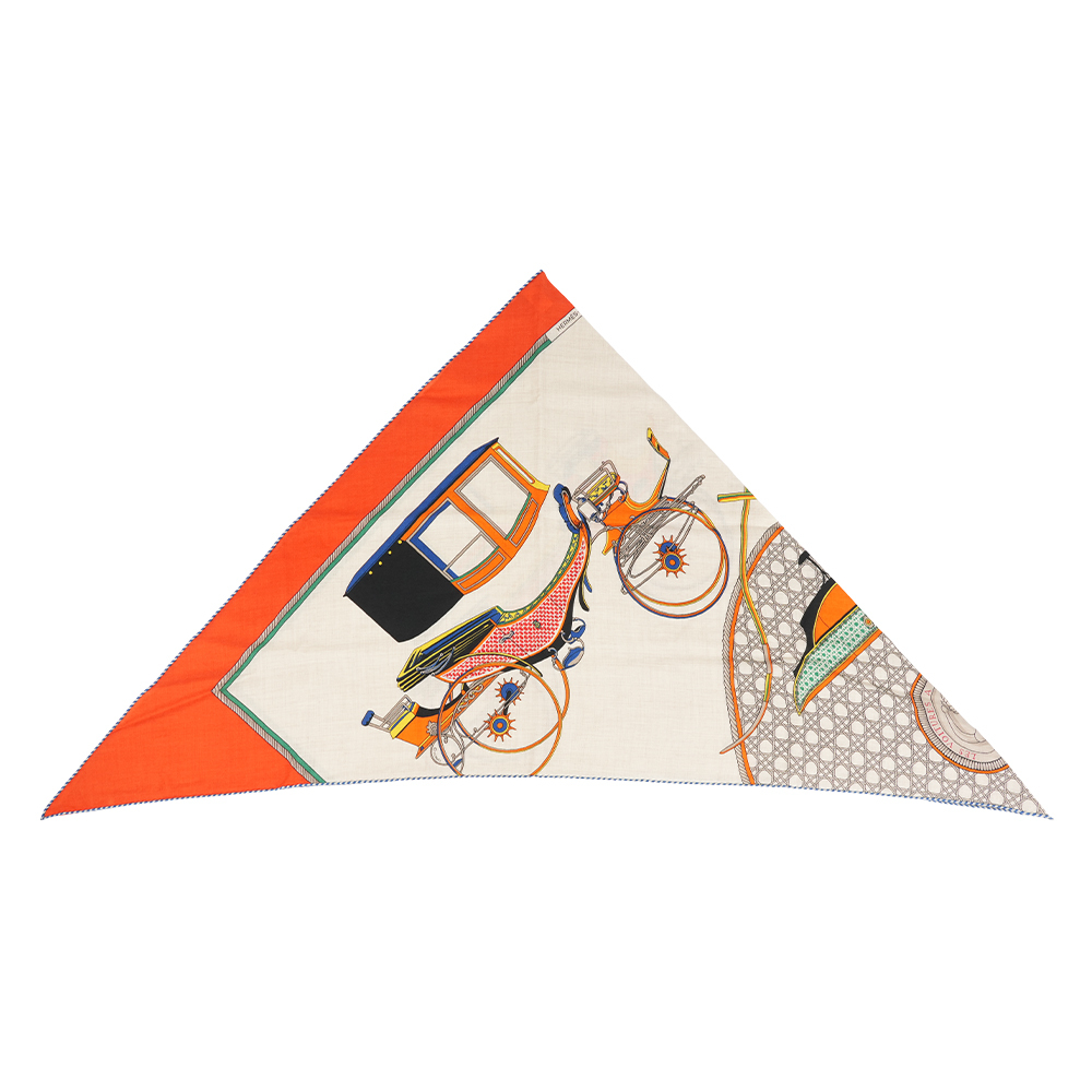 【Hermès】Les Voitures 旅行馬車造型三角巾(橘色/自然色/黃色)