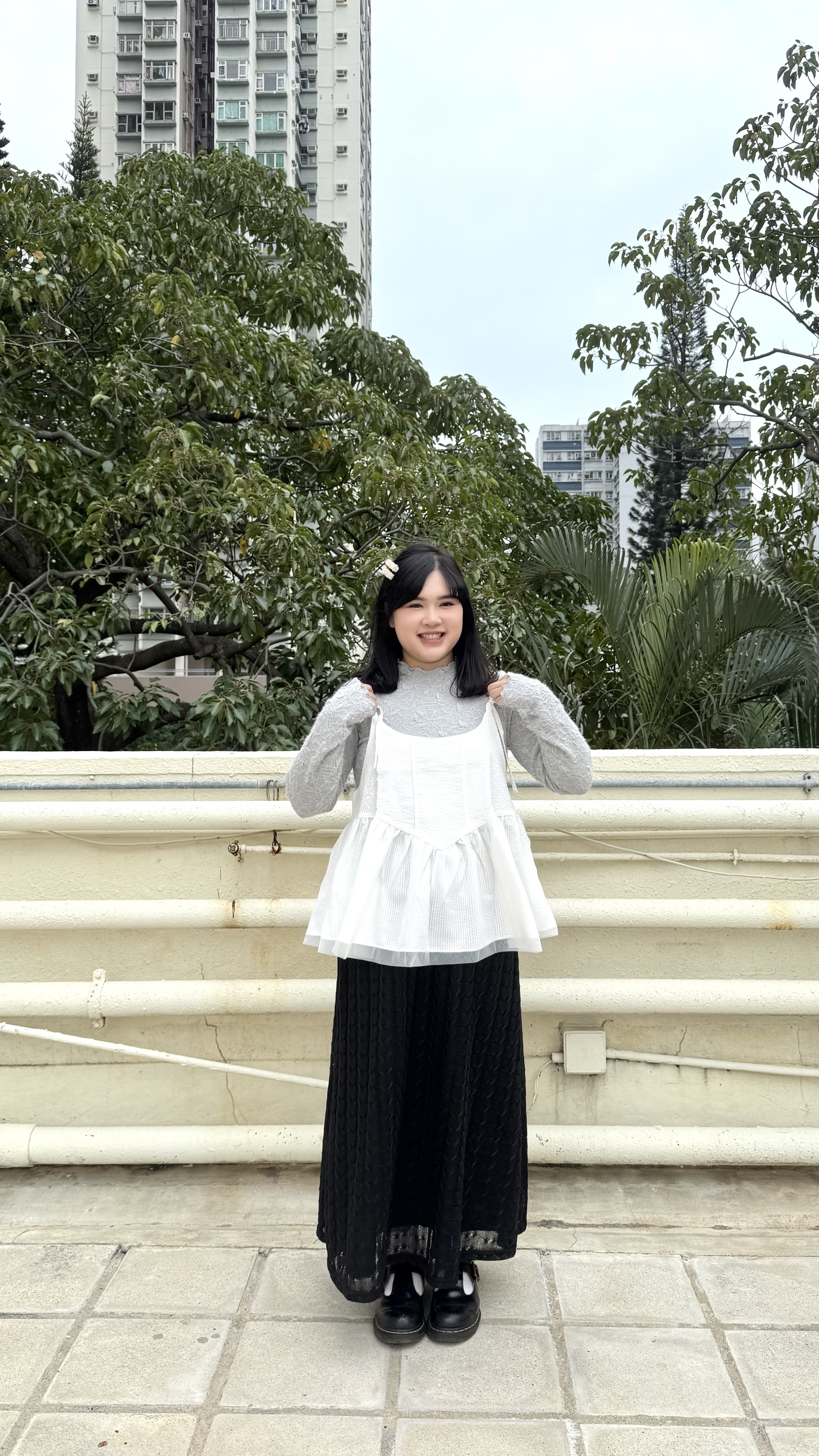 直紋拼紗綁結吊帶