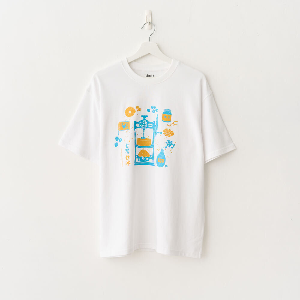 印花樂寬版落肩T恤/美味台灣/挫冰/白