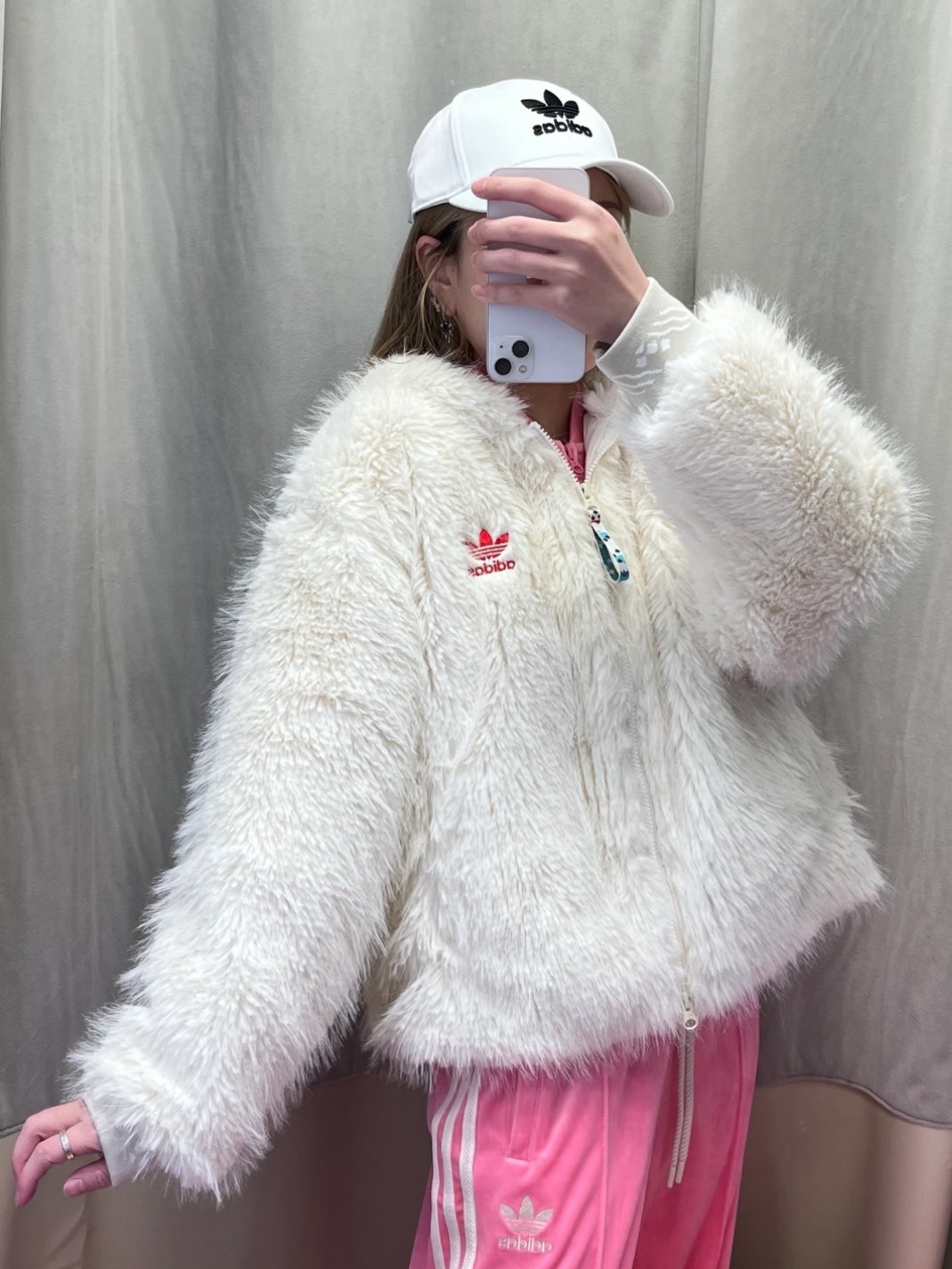 ADIDAS X FEIFEI RUAN 聯名款 連帽 毛毛外套