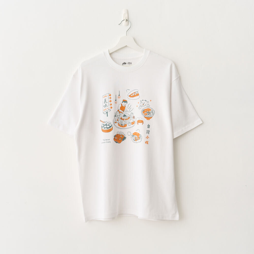 印花樂寬版落肩T恤/美味台灣/小吃/白