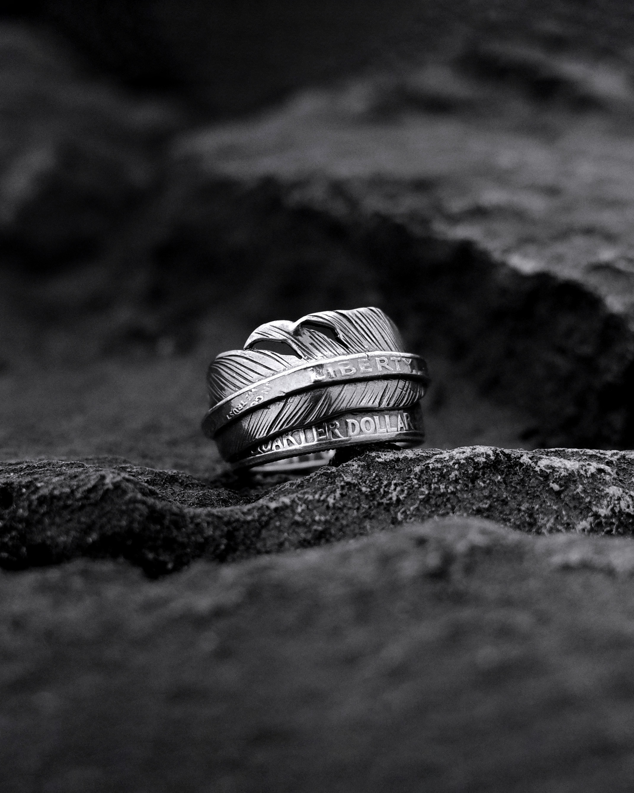 North Works 銀幣寬羽毛戒 N-522