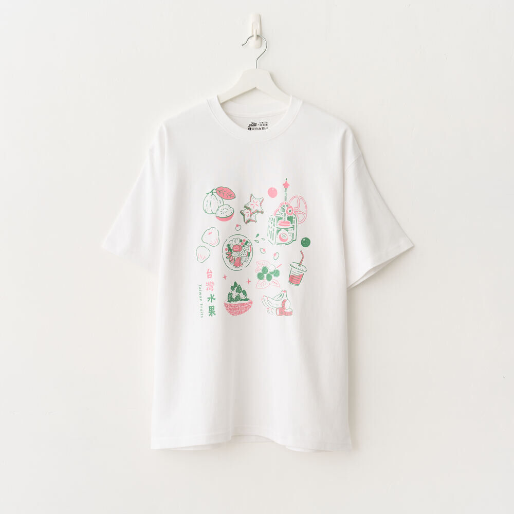 印花樂寬版落肩T恤/美味台灣/水果/白