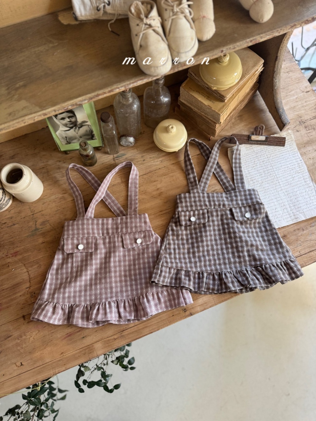 韓國🇰🇷marron格紋假口袋吊帶裙(XS-L)