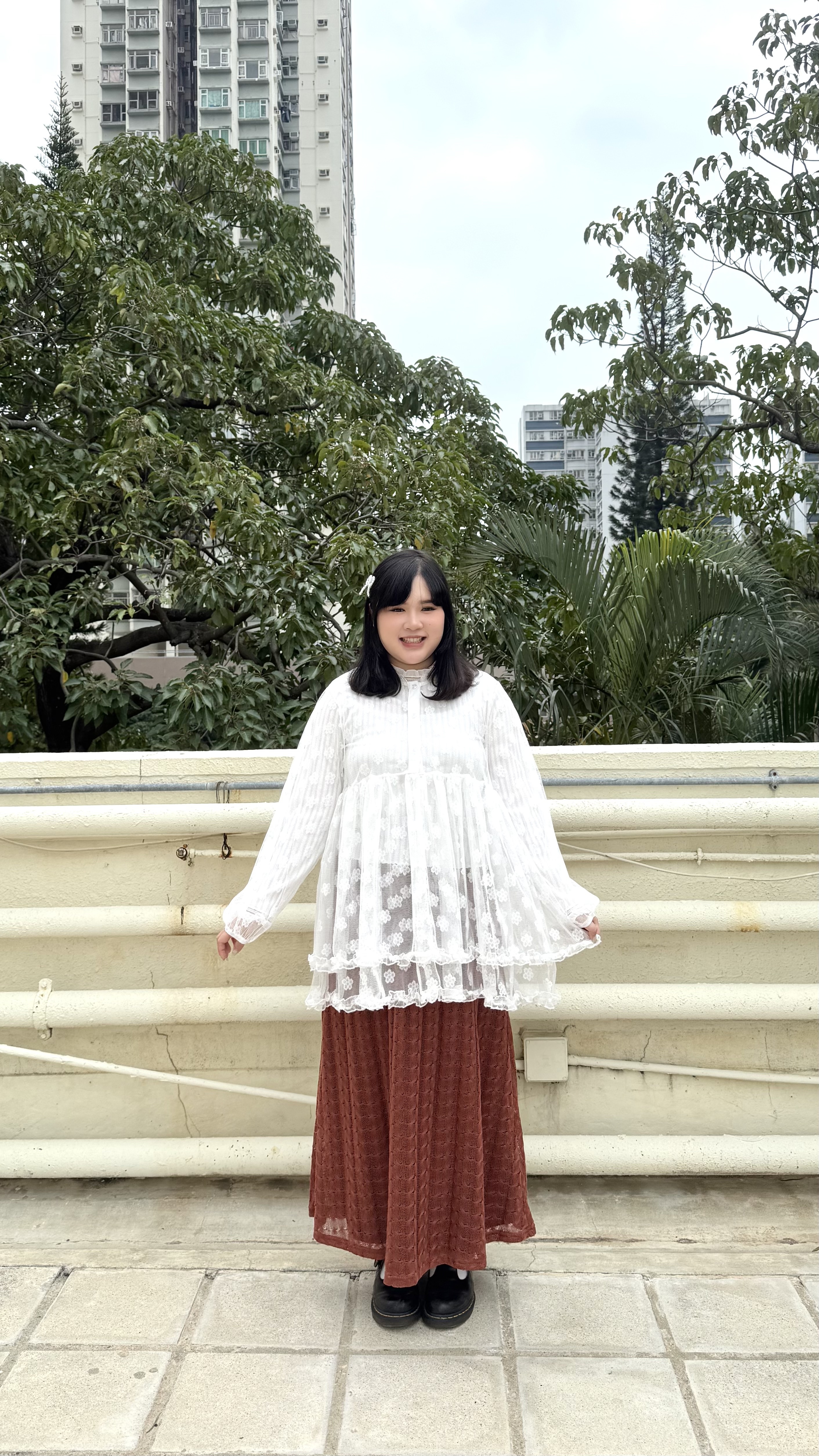 花花網面透身雙層下擺Top