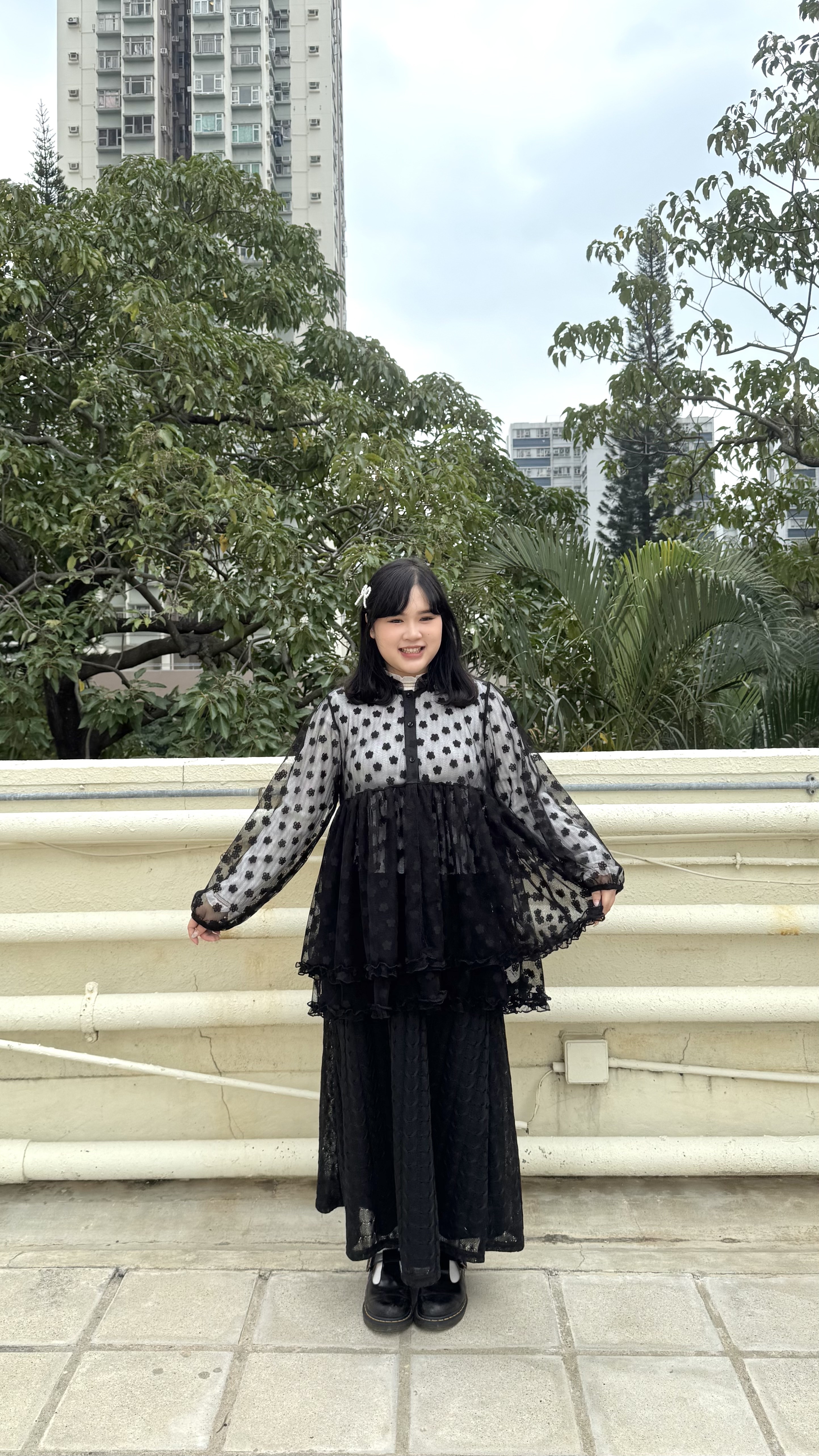 花花網面透身雙層下擺Top