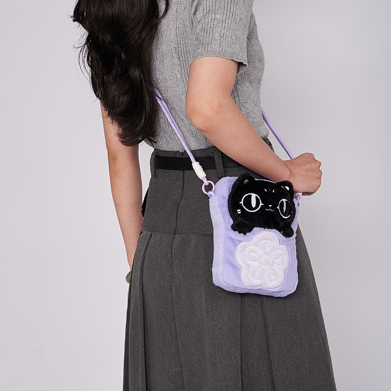 大英博物館｜巴斯特系列｜毛絨隨身背手機包斜挎包-淺紫