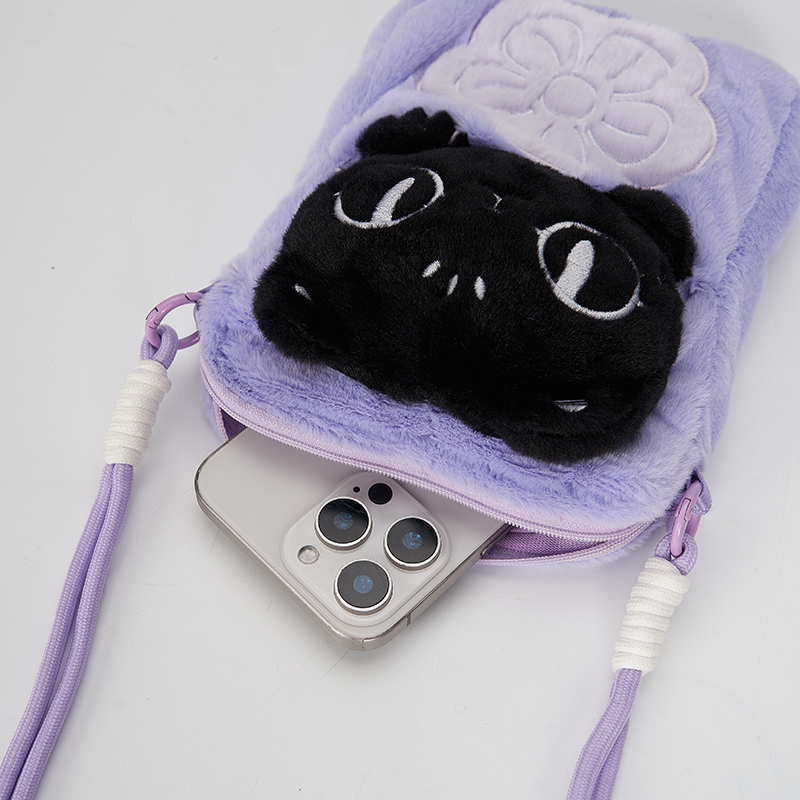 大英博物館｜巴斯特系列｜毛絨隨身背手機包斜挎包-淺紫