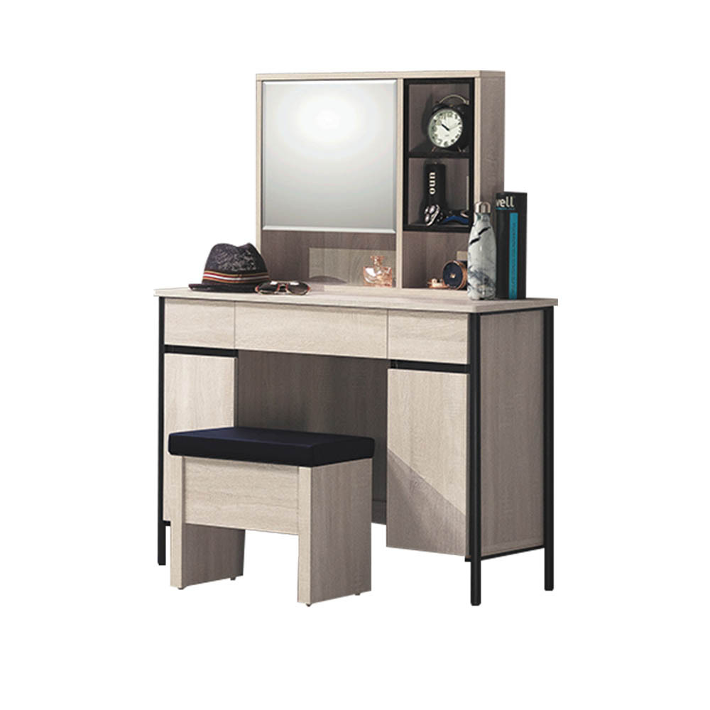 柏蒂家居-伯克3.3尺左開式鏡面收納化妝桌/梳妝台(贈化妝椅)