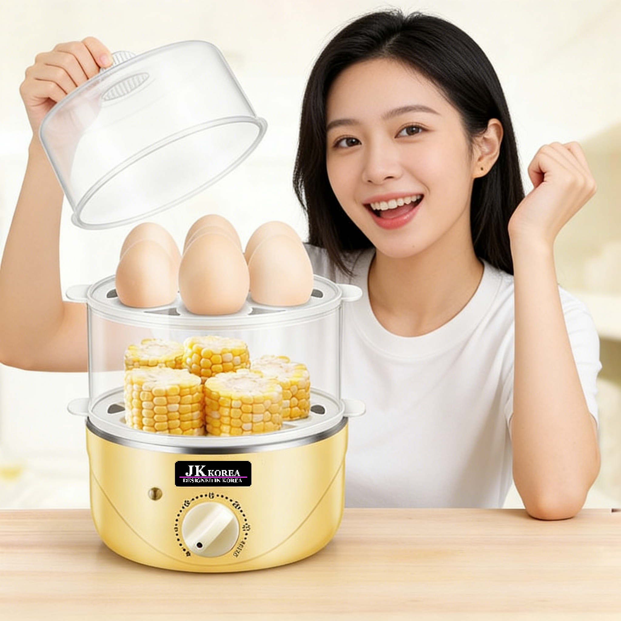 韓國JK 新款多功能定時蒸蛋器雙層煮蛋器家用自動斷電煎蛋器迷你早餐機 J0499