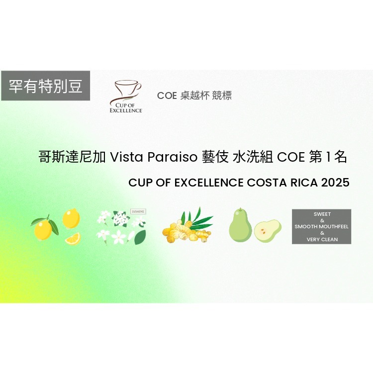 COE 比賽 2025 哥斯達尼加 Vista Paraiso 藝伎 水洗組 第 1 名