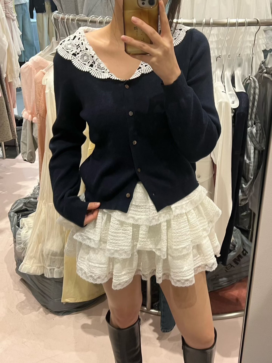 蕾絲三層蛋糕短褲裙