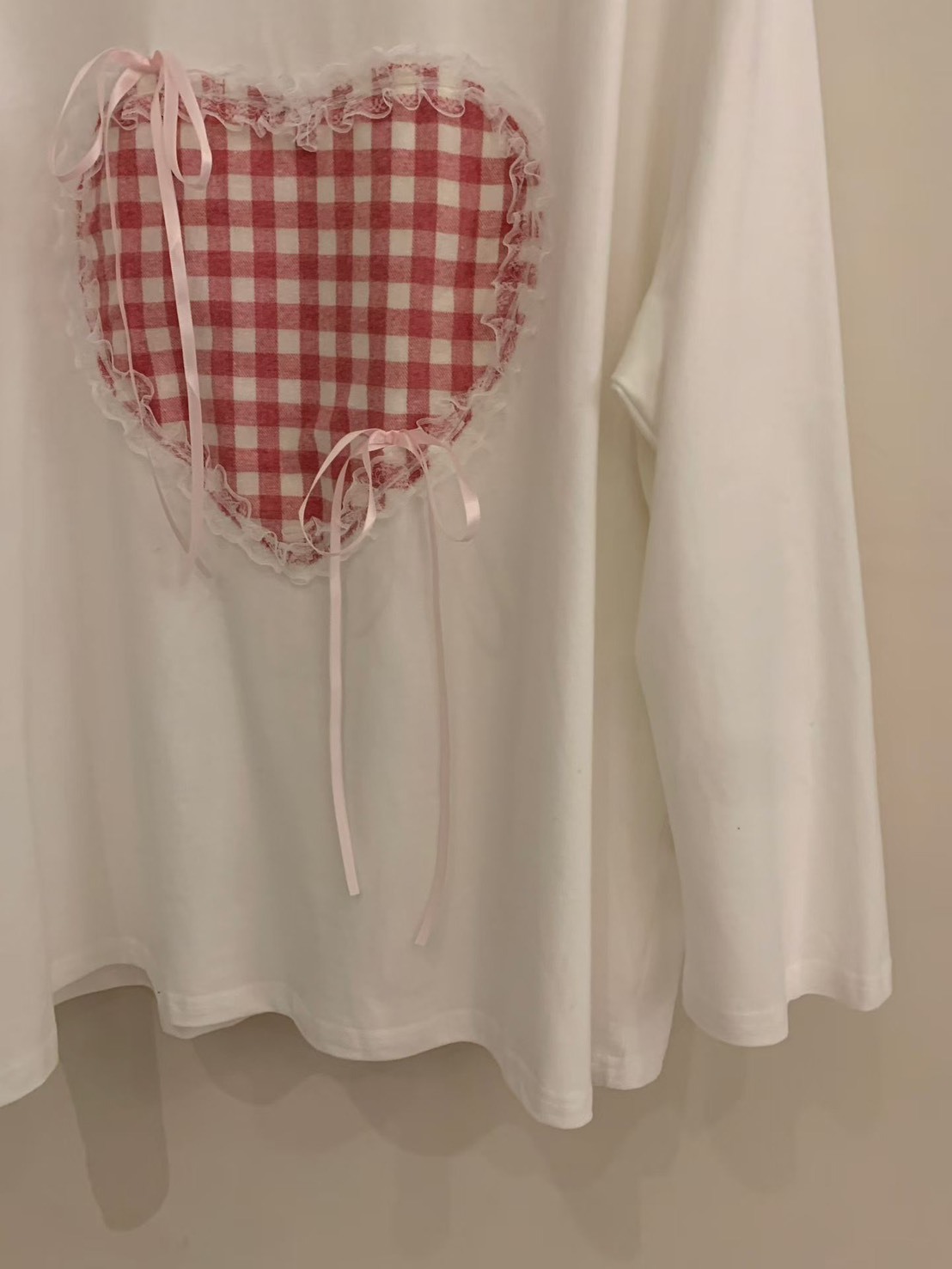 白色紅格愛心長袖T
