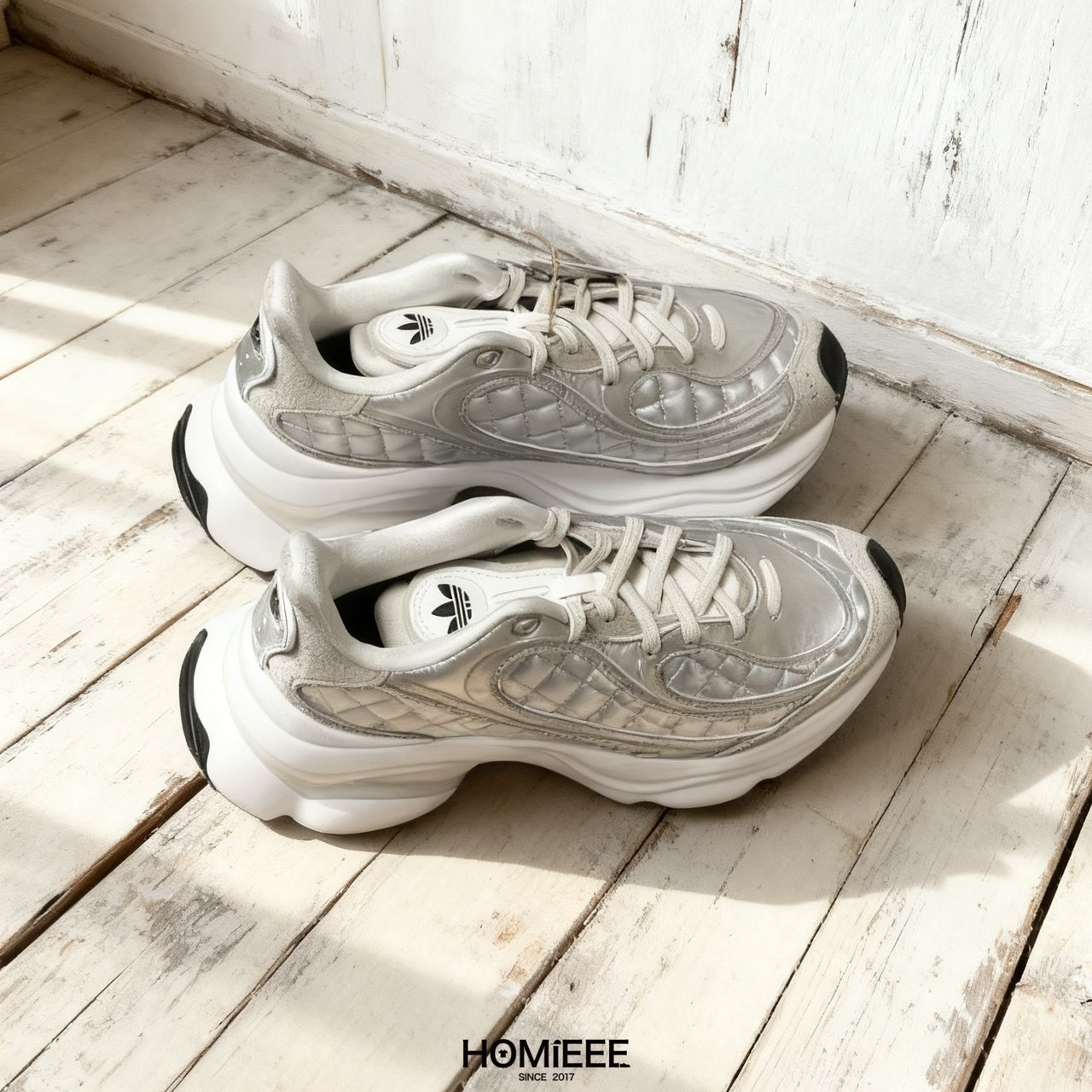 Adidas Ozvenuz 厚底鞋 增高 小香風 菱格紋 白銀 女鞋 [KJ3971]