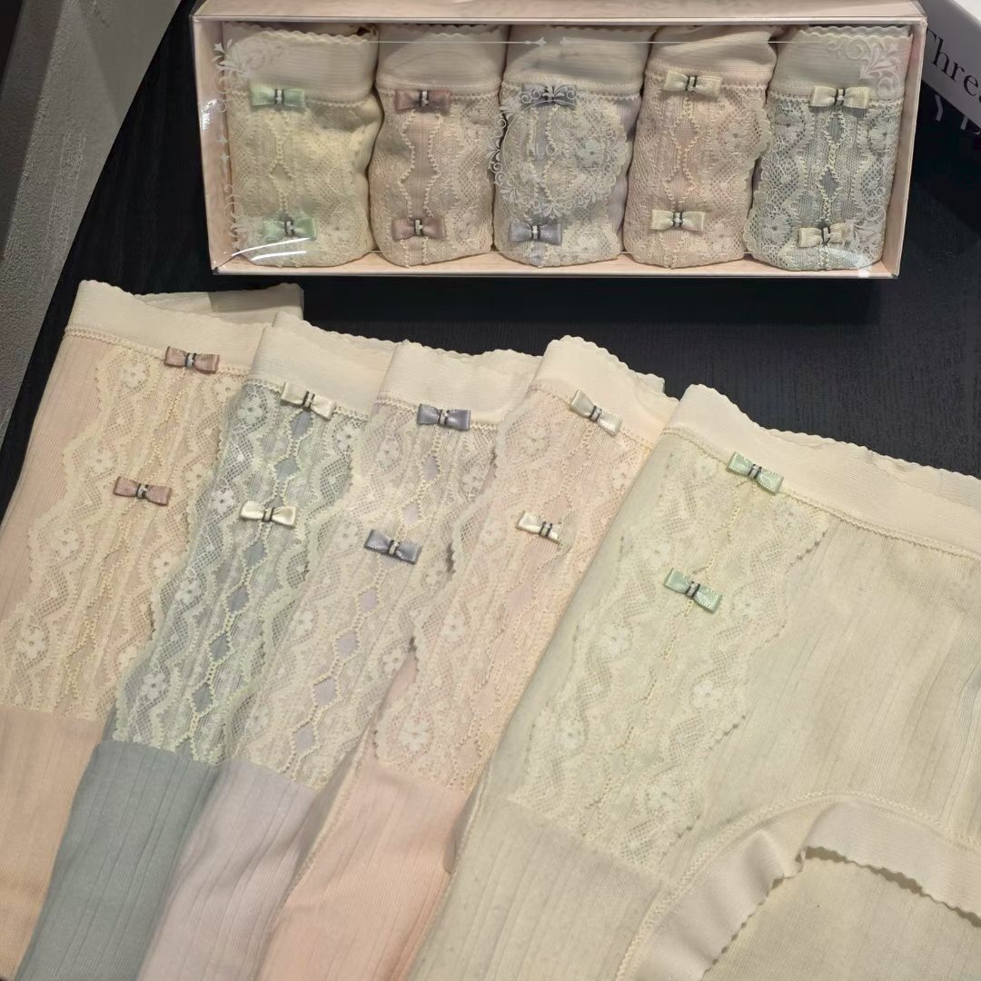 FL5511 白花邊雙蝴蝶結內褲 5條套裝 *特價* (充值購物金不適用)