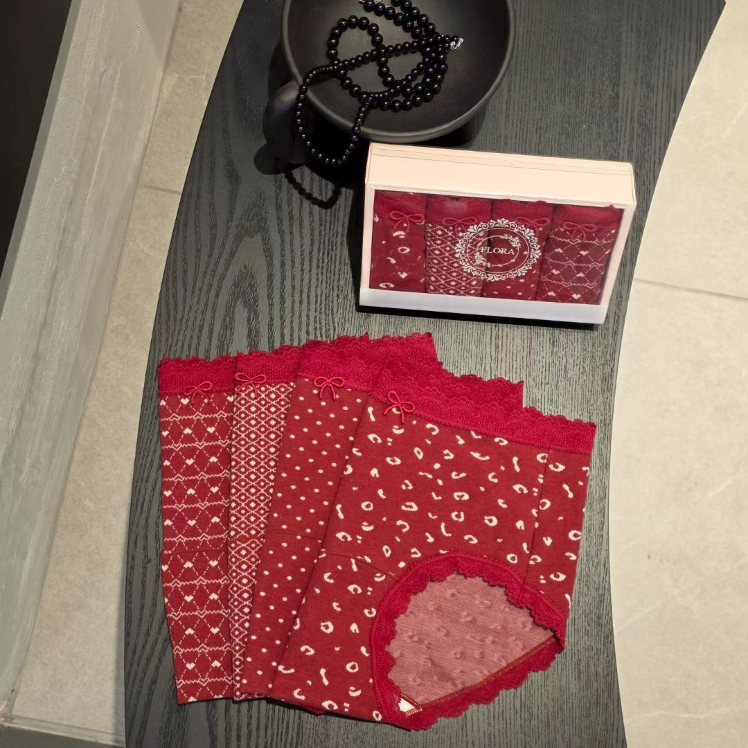 FL5521 新年紅色系圖案內褲 4條套裝 *特價* (充值購物金不適用)