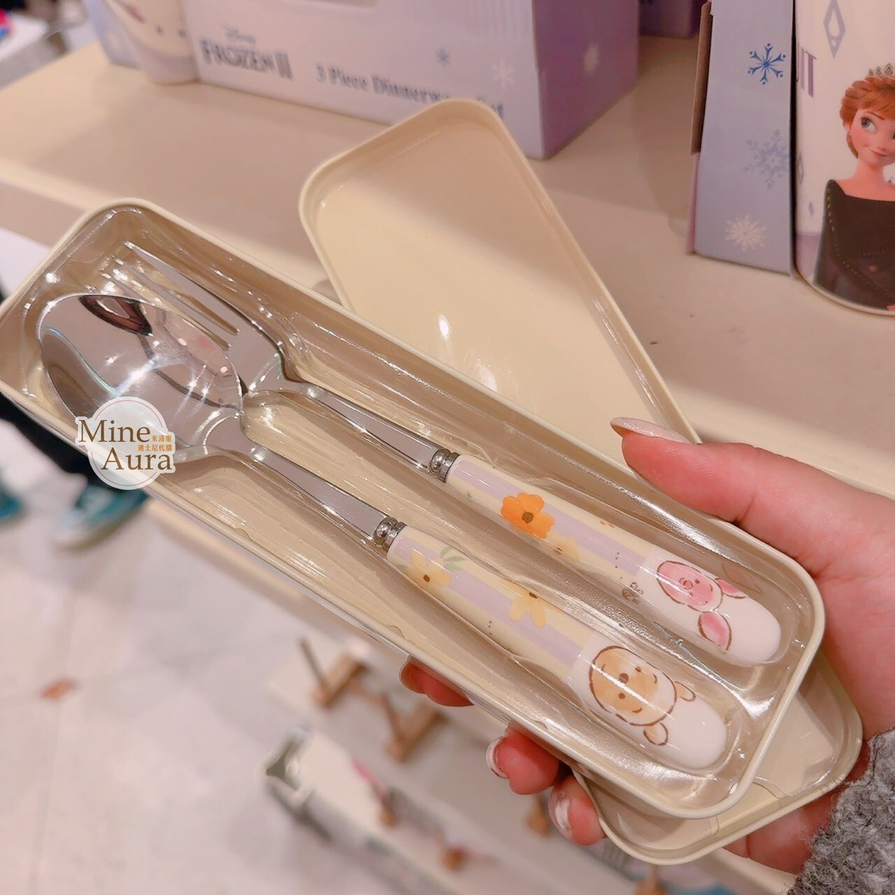 小熊維尼 Winnie the Pooh 隨身 湯匙 + 叉子 餐具 組 -香港迪士尼樂園