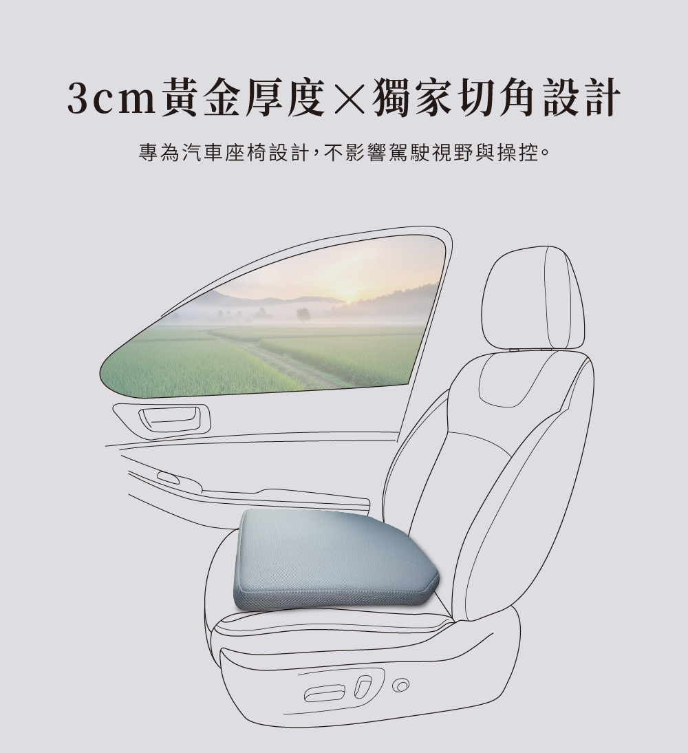 PAMABE Outdoor水洗透氣汽車坐墊，專為汽車座椅設計，獨家切角X黃金厚度3cm