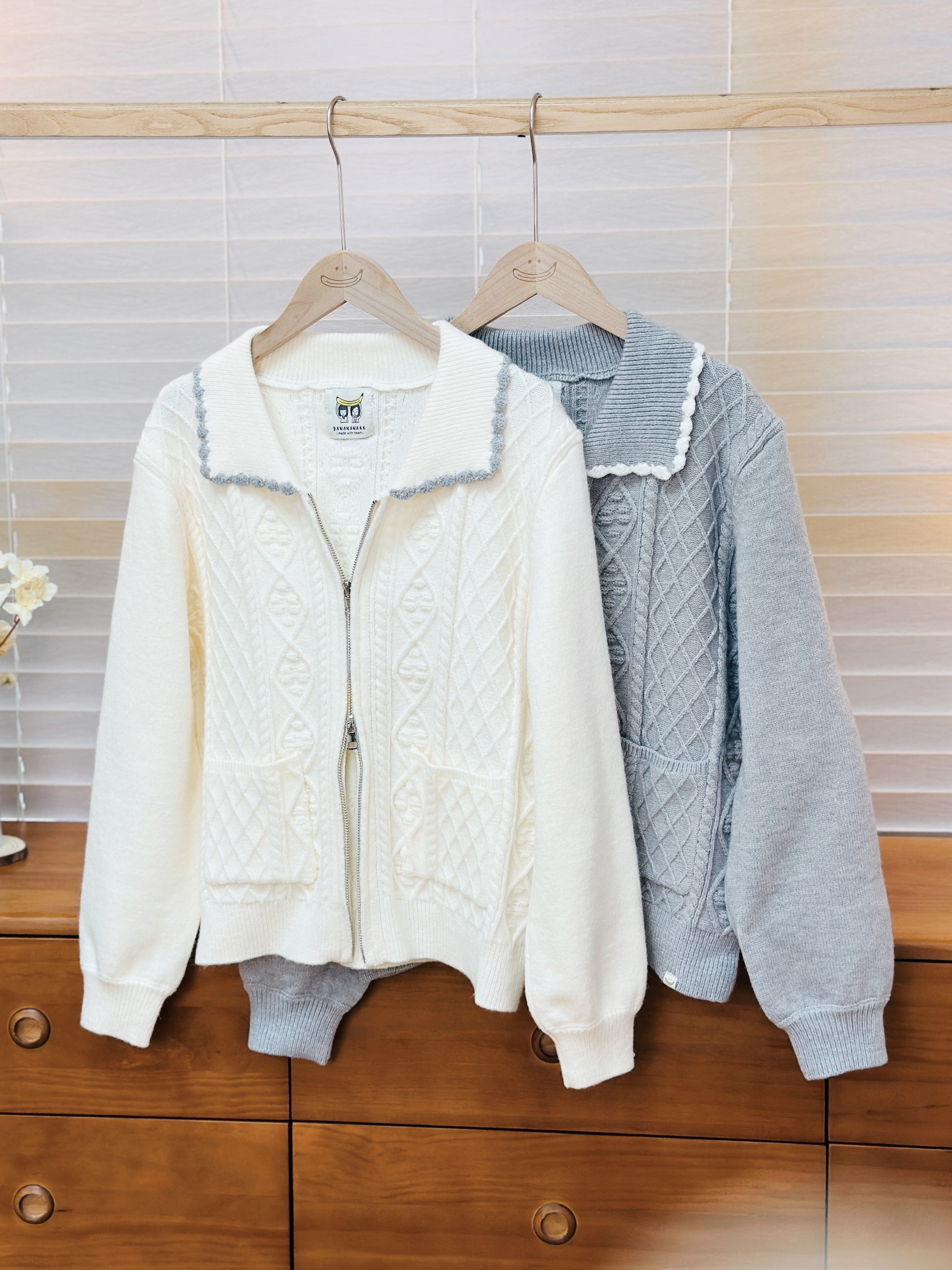 兩色 / 法式鈎花針織拉鏈外套 / Exquis Crochet Two-Way Zip Cardigan