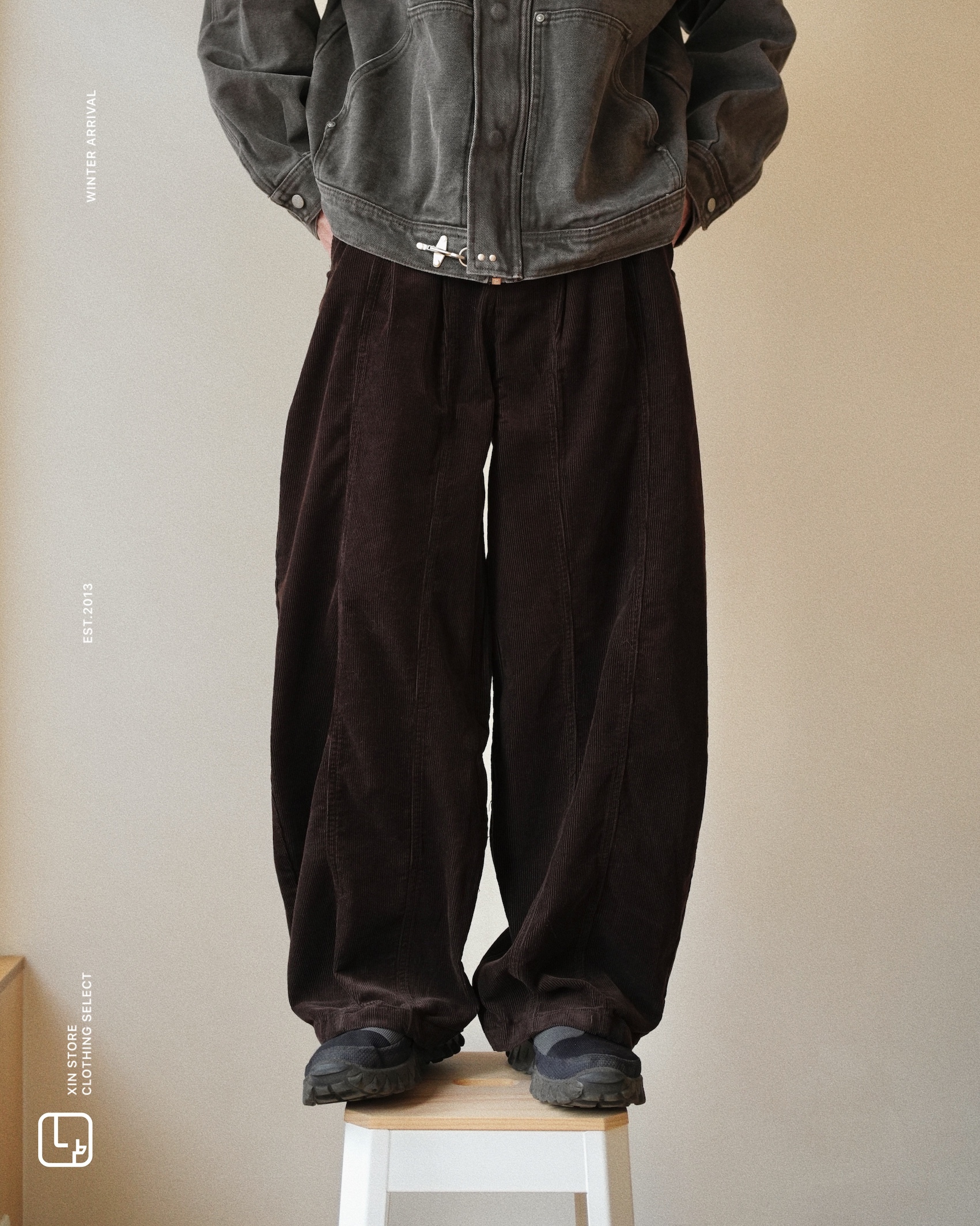 <新品現貨!!>XIN SELECT 燈心絨 雙褶 長褲 彎刀褲 棕色 CK6935