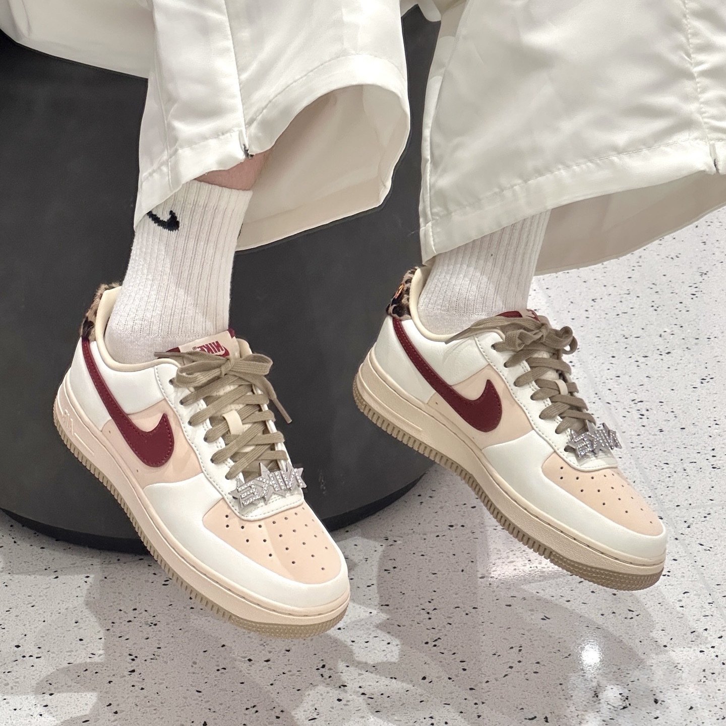 NIKE W AIR FORCE 1'07 酒紅 米白 豹紋 淺粉 星星扣環 鑽扣 女鞋 IM7510-262