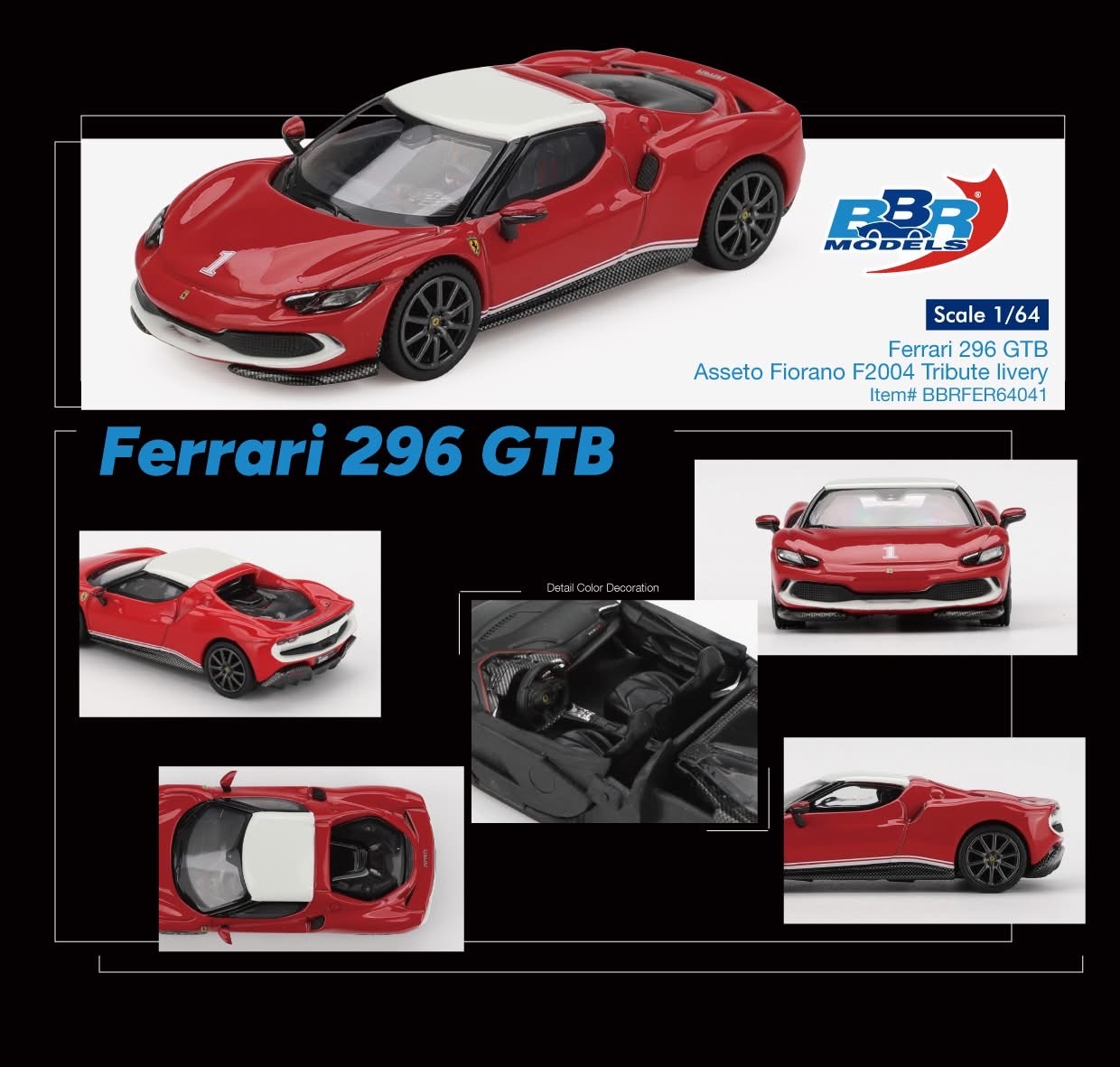 預訂 Pre Order - BBR Ferrari 296 GTB Asseto Fiorano F2004 Tribute livery       (BBRFER64041)