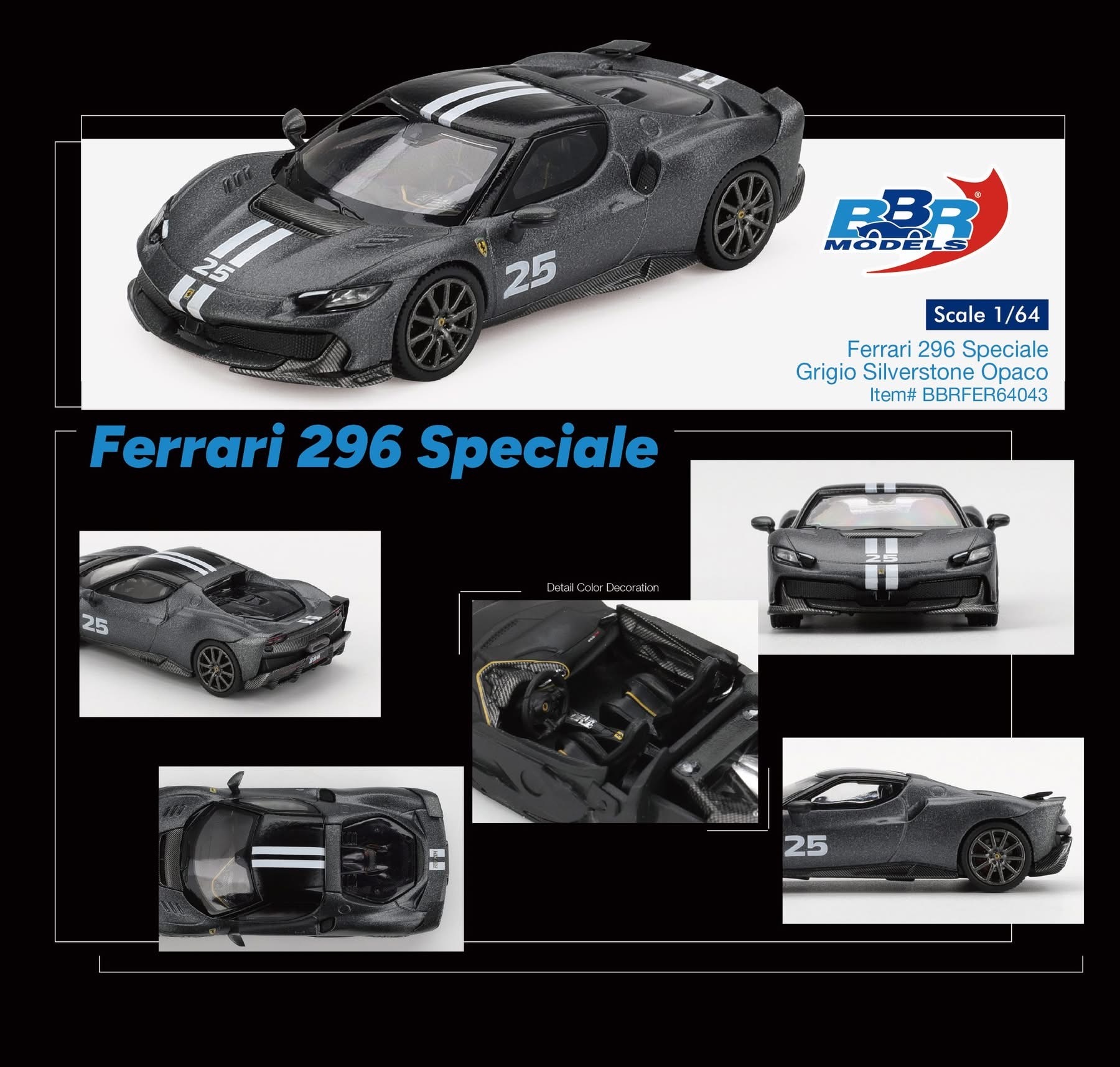 預訂 Pre Order - BBR Ferrari 296 Speciale Grigio Silverstone Opaco       (BBRFER64043)