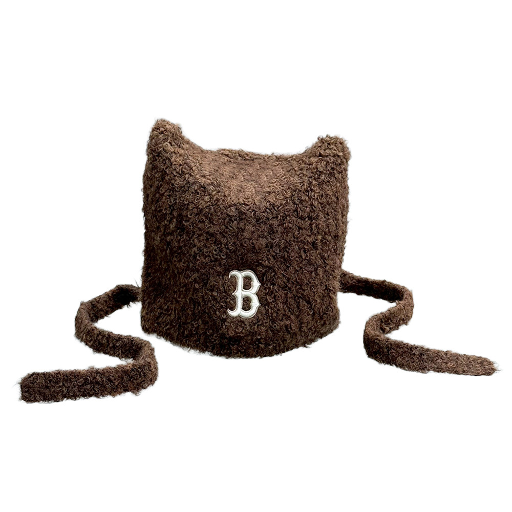 MLB 貓耳針織吊帶毛帽 咖 3ABNV0756GP007