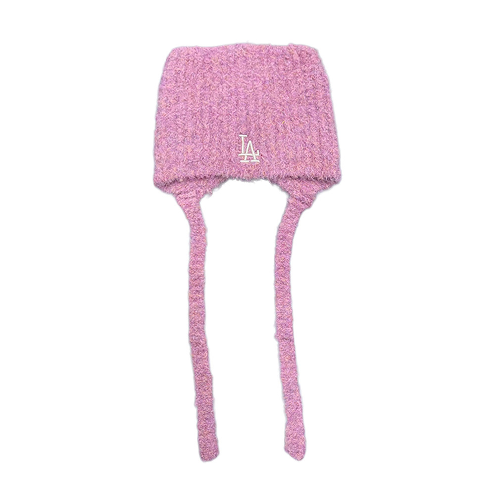 MLB 貓耳針織吊帶毛帽 粉 3ABNV0756GP011-PK