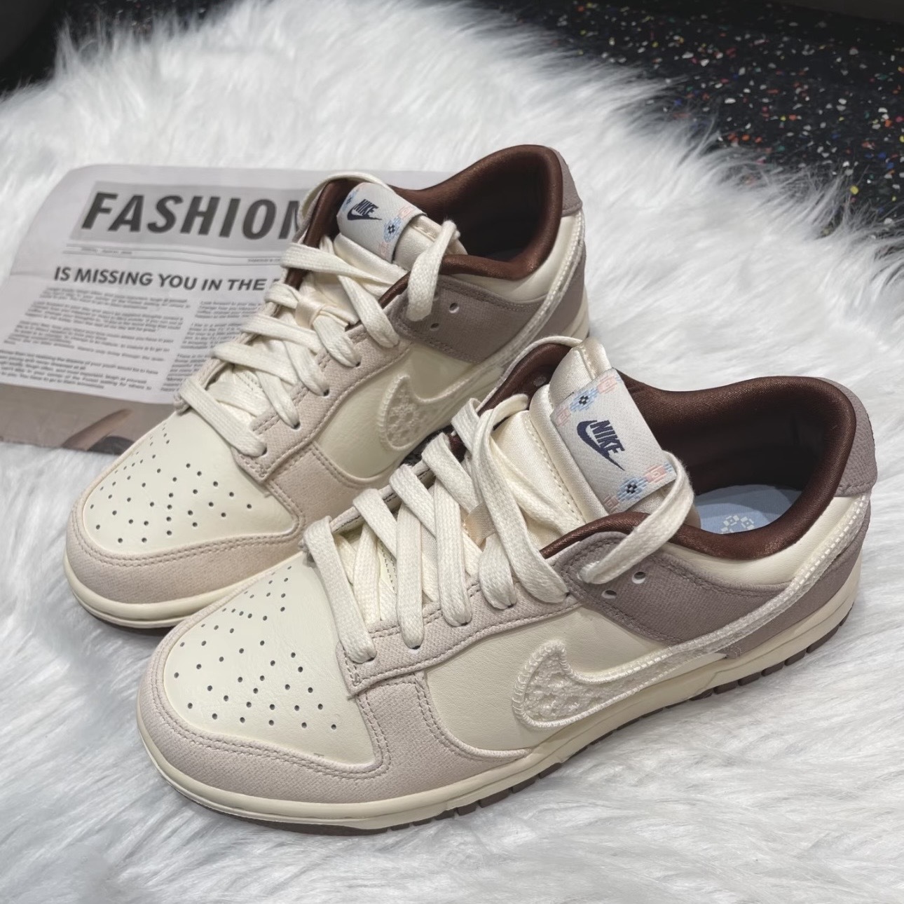 NIKE W DUNK LOW LX 白棕 咖啡 拼接 蕾絲花邊 女鞋 IH7353-010