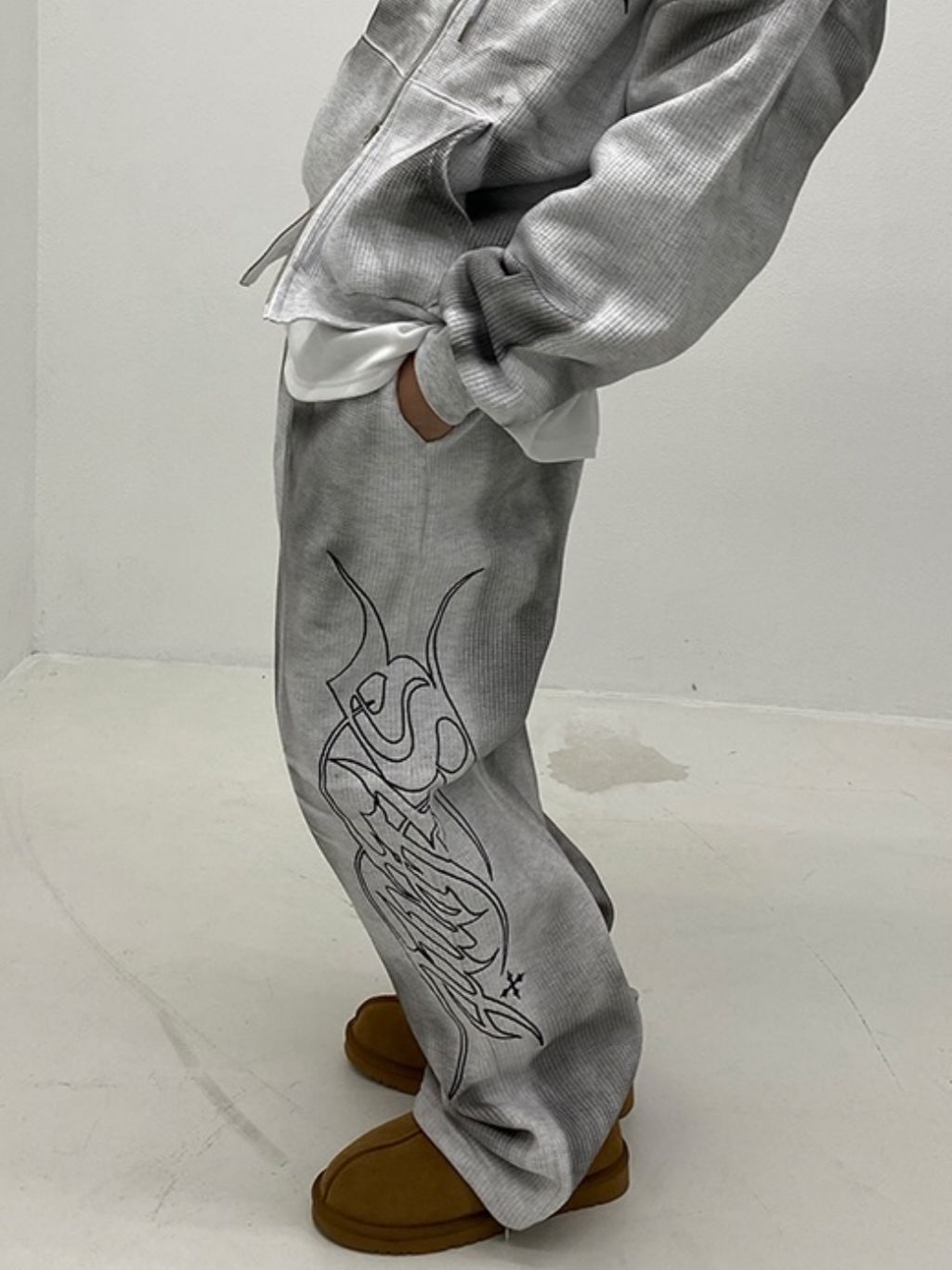 仿污英文字可束腳運動褲 FORCE-003P