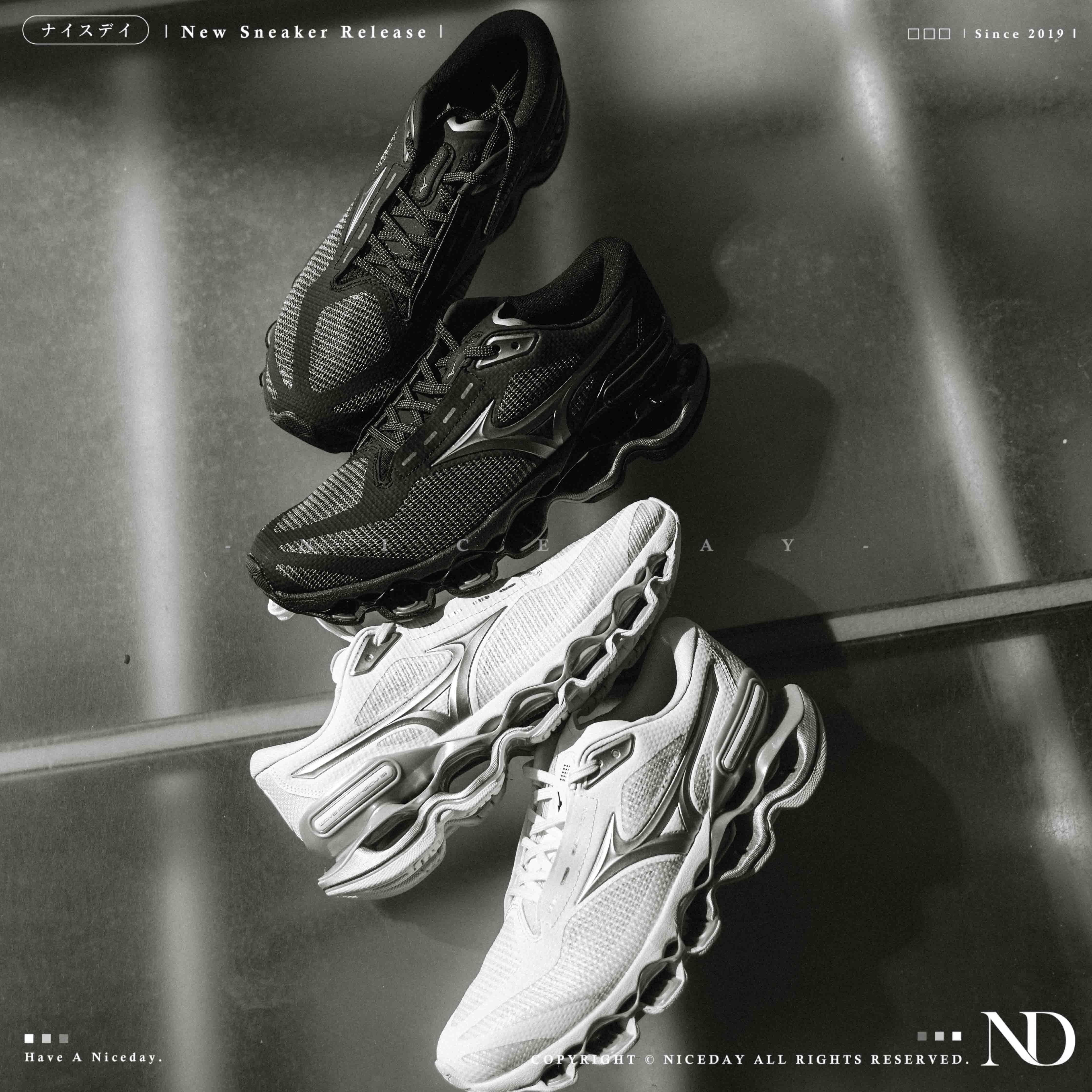NICEDAY 現貨 Mizuno Wave Prophecy 彈力 簍空 復古 未來 慢跑 休閒 黑 白