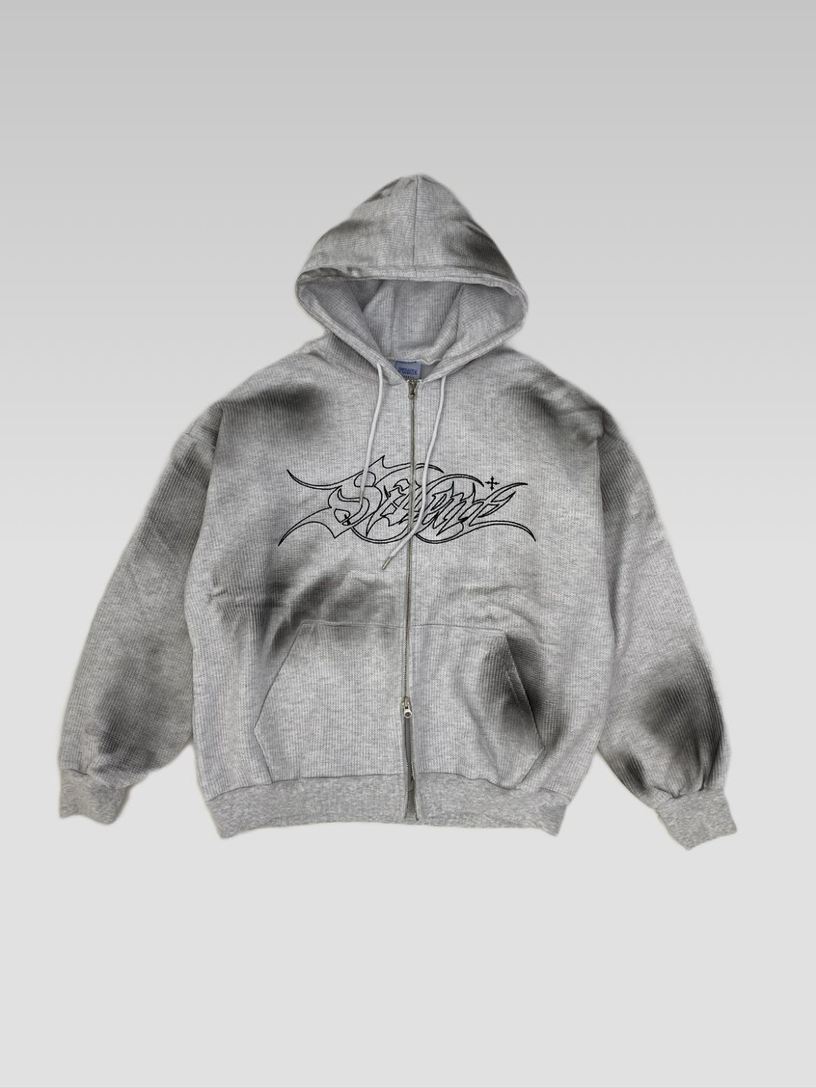 仿污英文字連帽拉鍊外套 FORCE-004JK