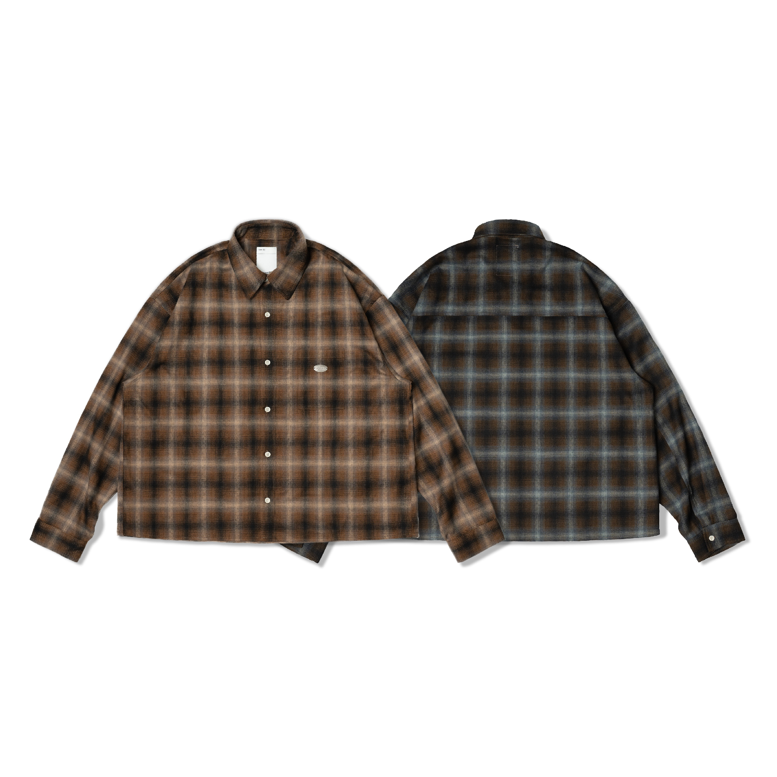 ORDINARY Tag Cropped Check Shirt 鐵牌短版漸層 格紋襯衫