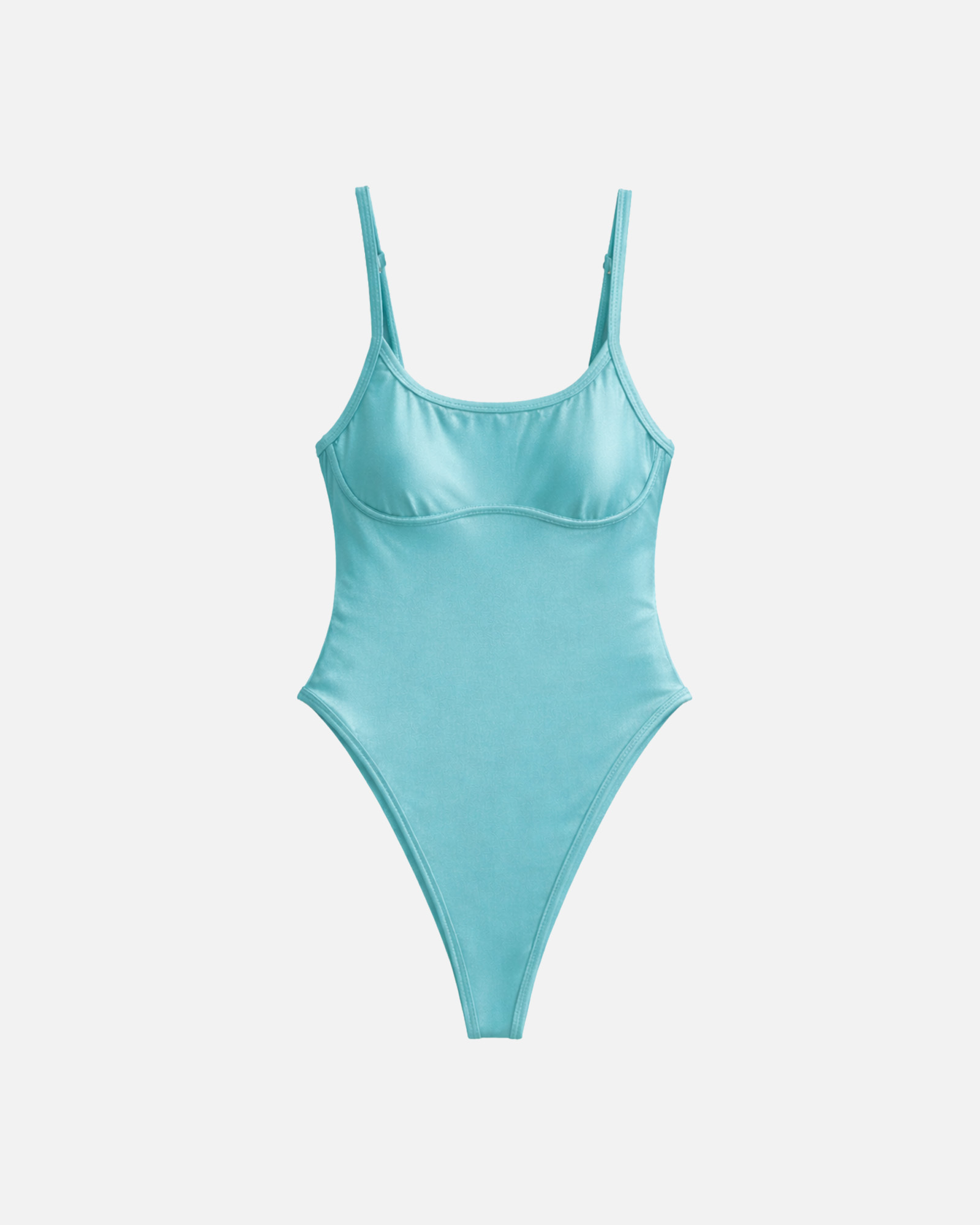 【絲光霧霾藍】ioo 細肩U領無墊高衩丁字連身泳裝