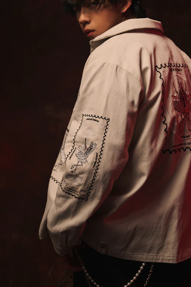 JINEASTERNAU 雙翼刺繡外套式襯衫-米白