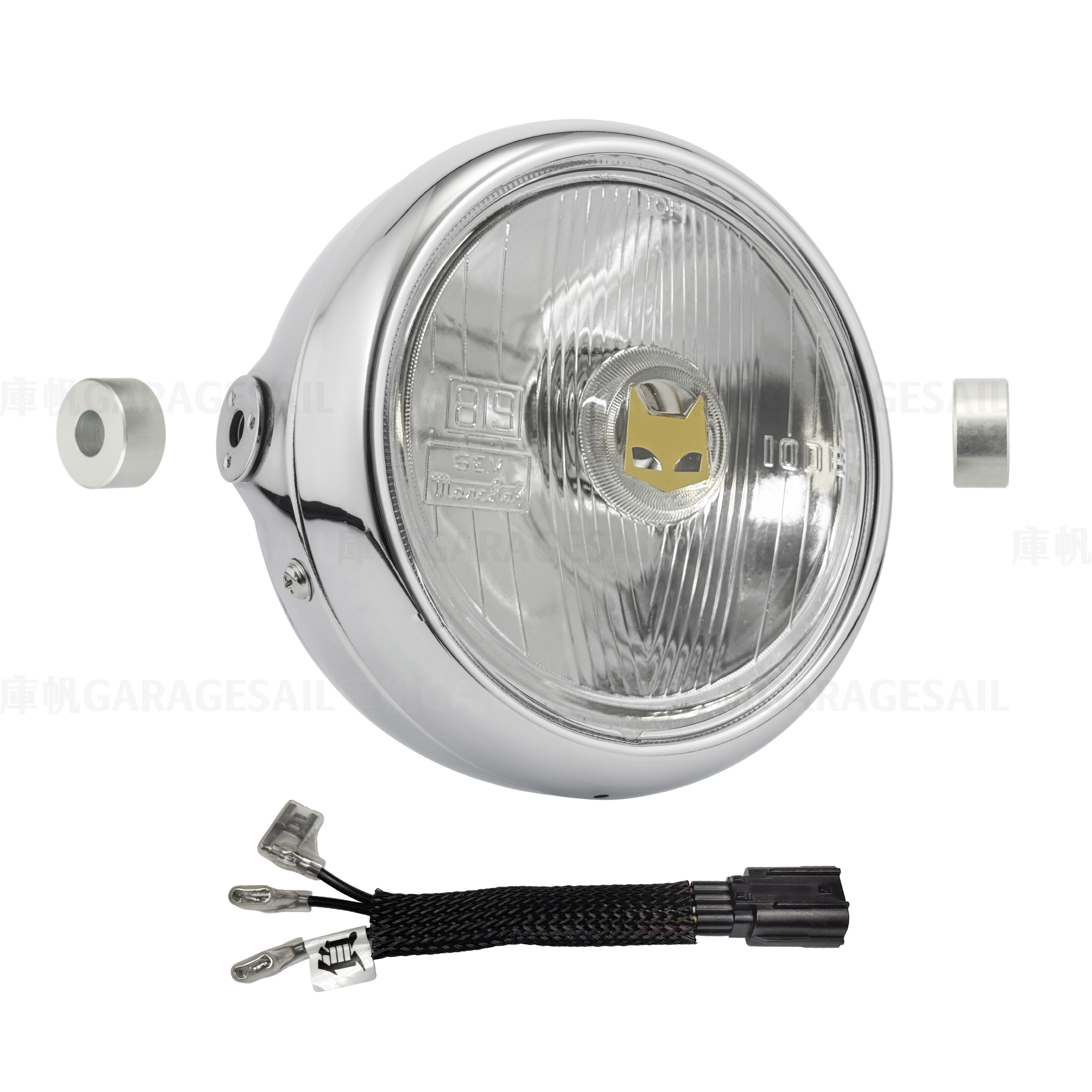 本田 DAX 125專用 5.75吋圓 大燈 套件 Marchal 819 貓眼 - 銀