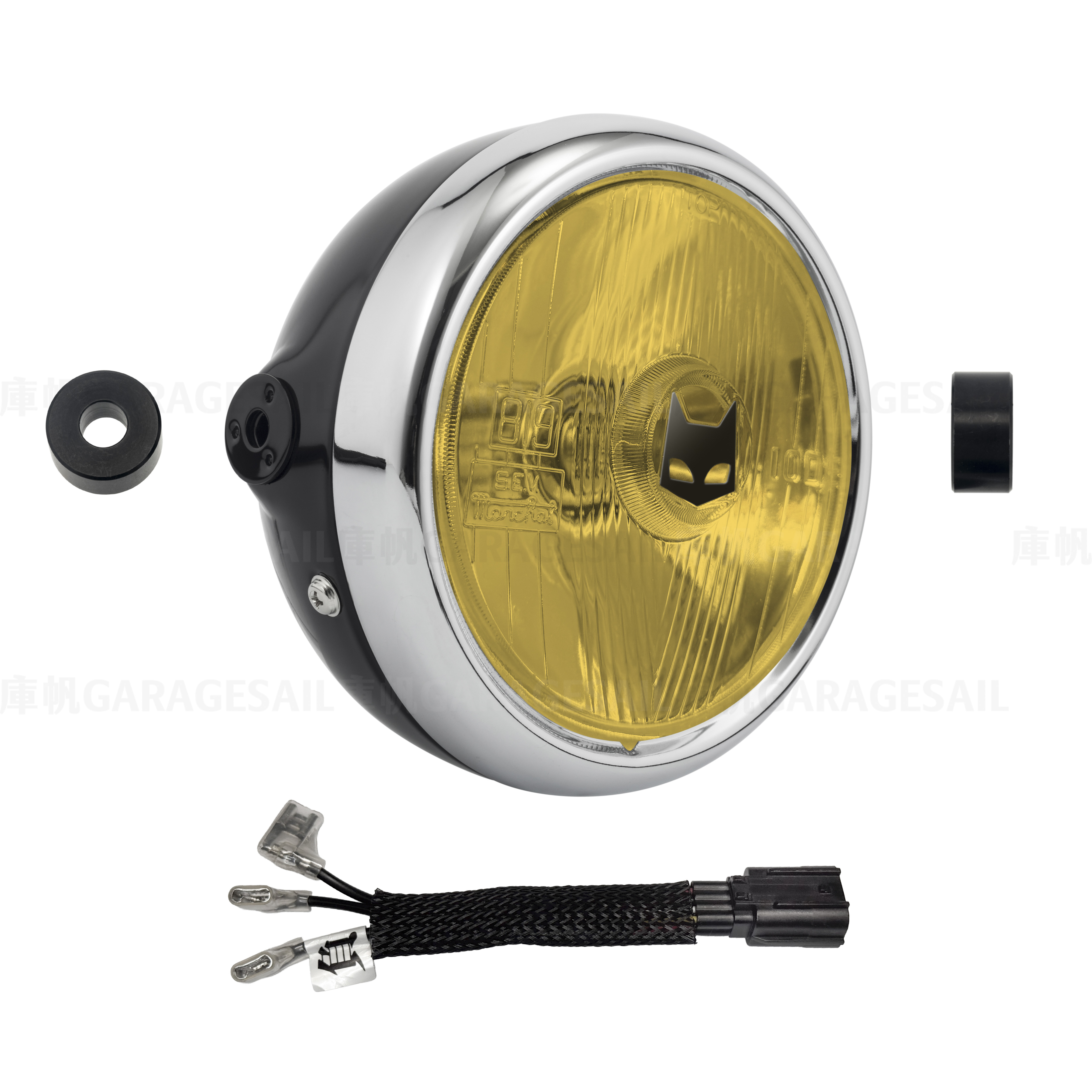 本田 DAX 125專用 5.75吋圓 大燈 套件 Marchal 819 貓眼 - 黑銀