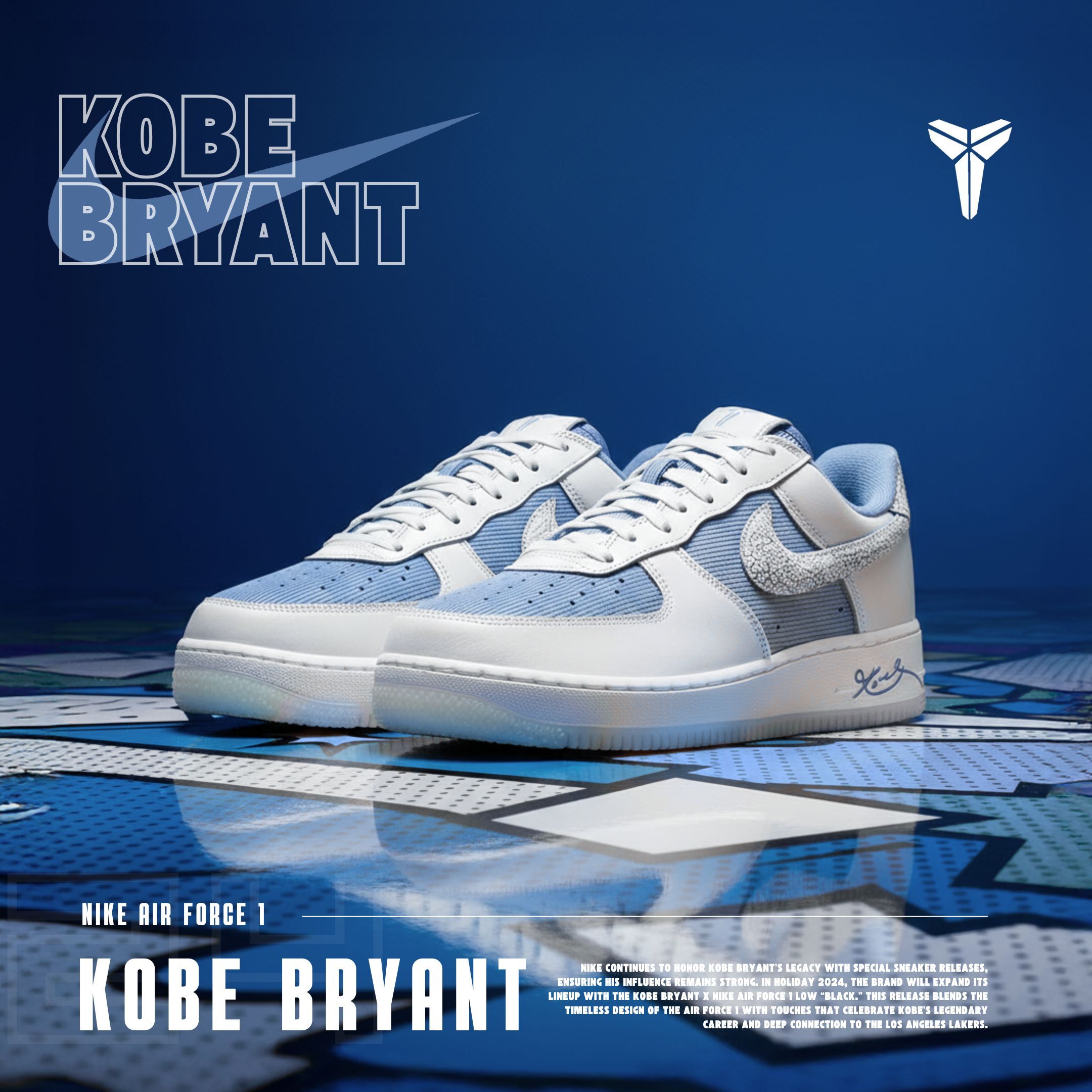 NICEDAY 代購 Kobe Bryant x Nike Air Force 1 冠軍之城 科比 老大 藍白 白 銀勾 IM0583-400