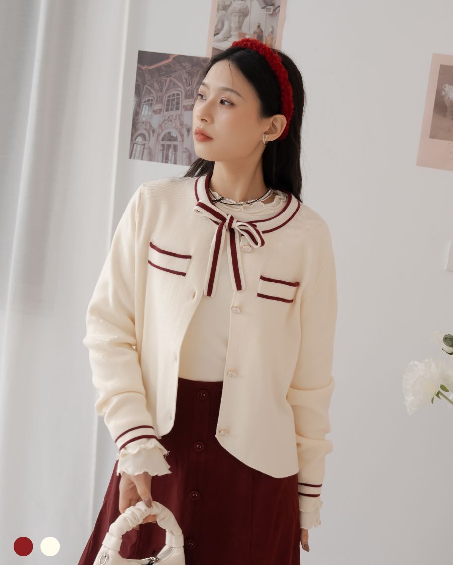 氣質小香風撞色針織開衫