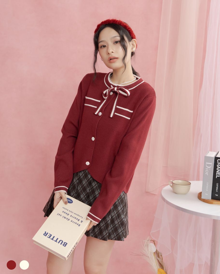 氣質小香風撞色針織開衫