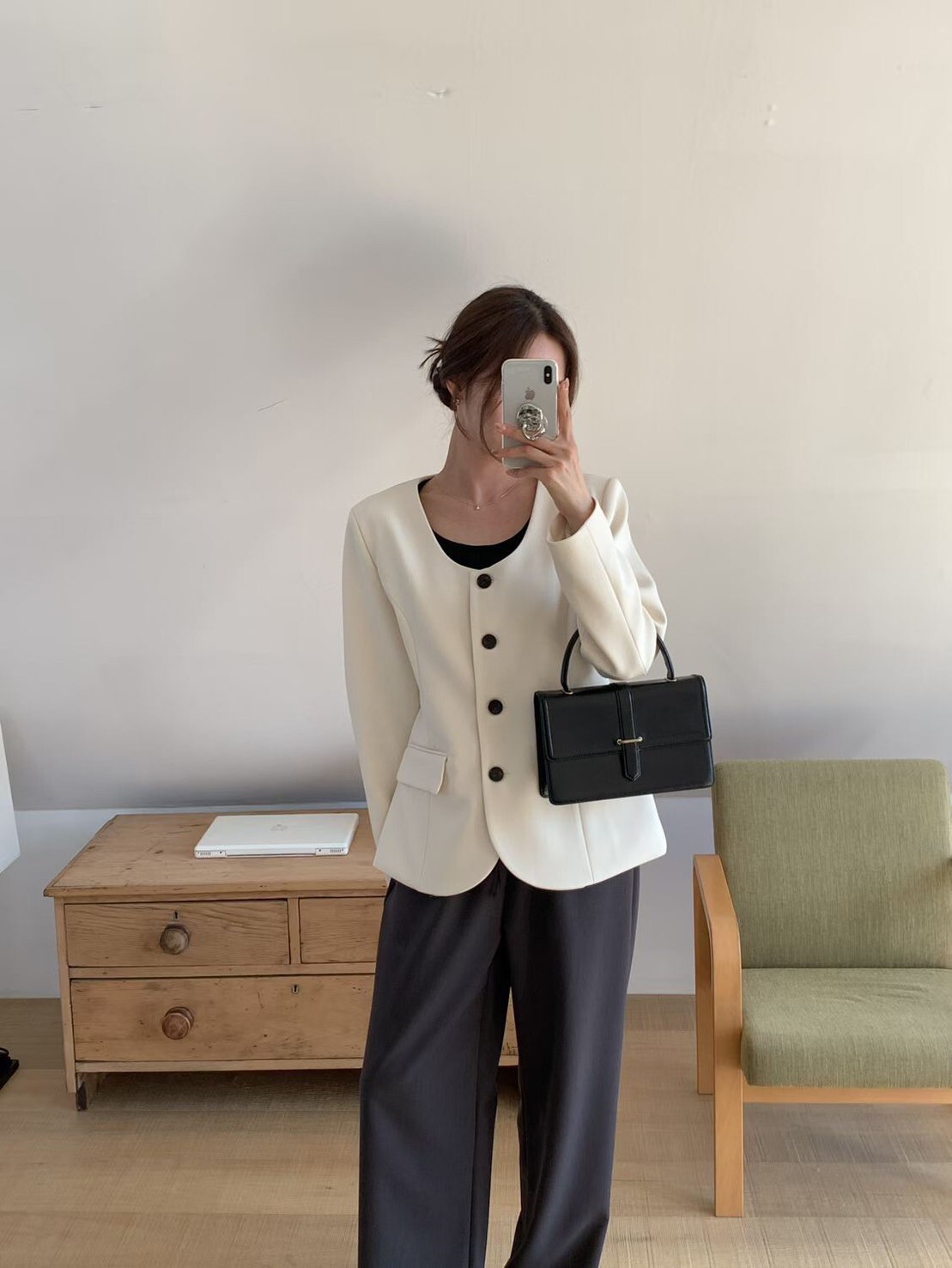 韓妞氣息圓領排釦西裝外套 / 2色