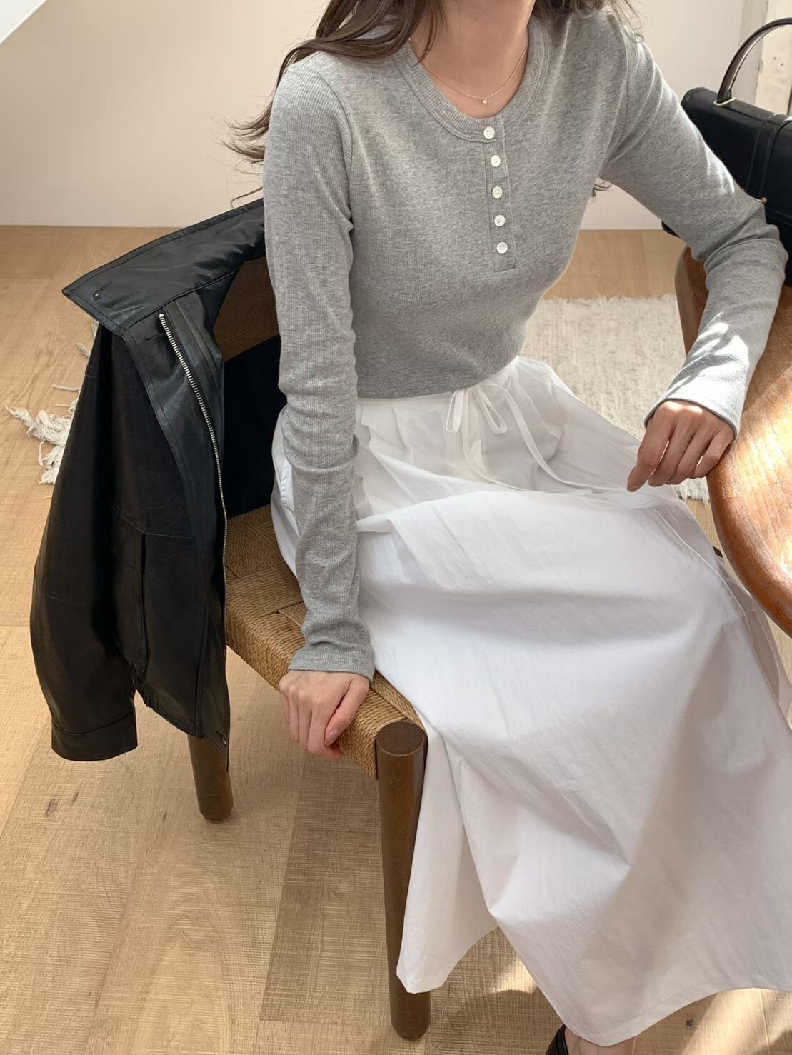 鬆緊腰綁帶蝴蝶結造型A字傘擺長裙-F / 2色