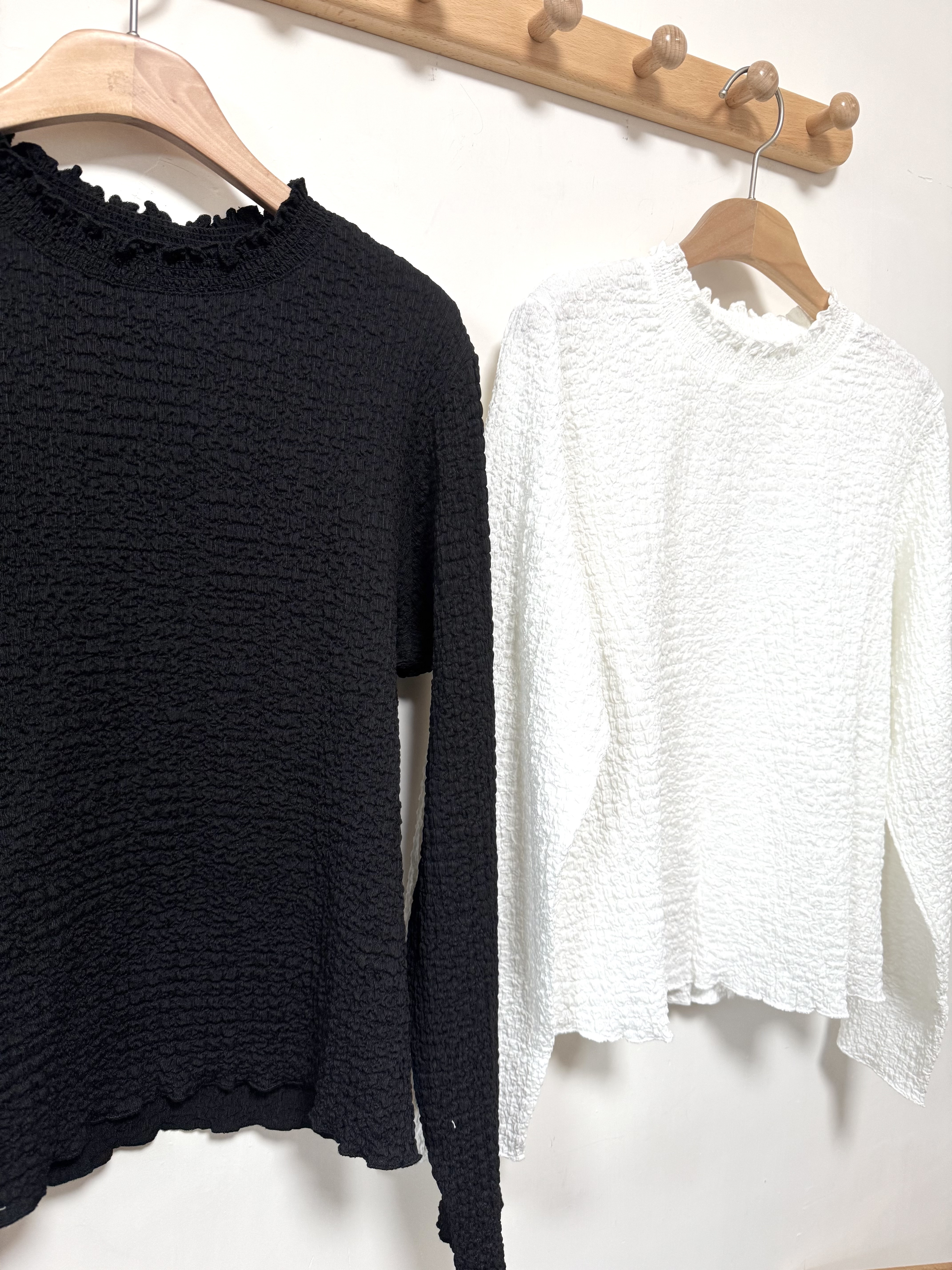 皺皺Ruffle領長袖Top