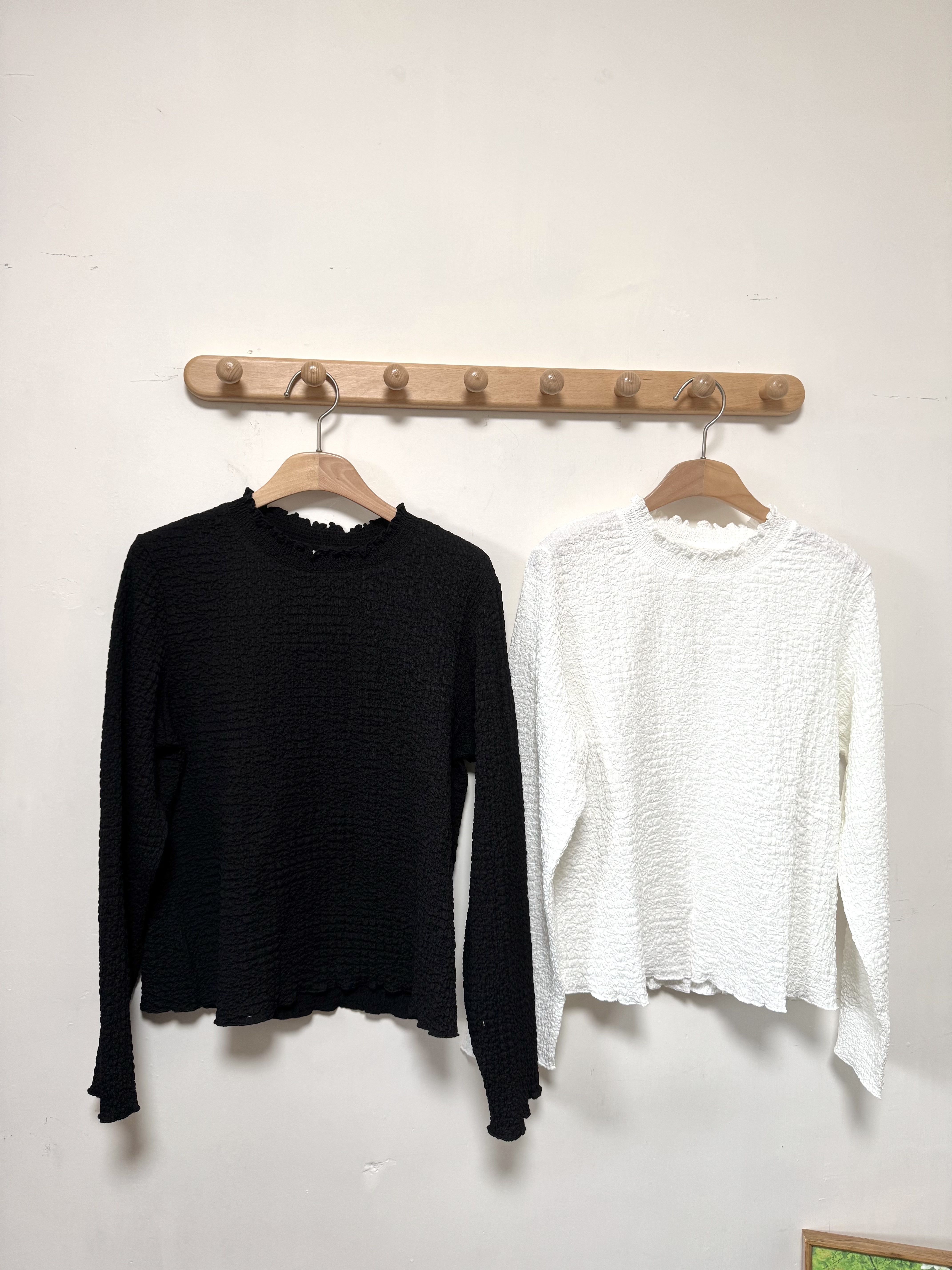 皺皺Ruffle領長袖Top