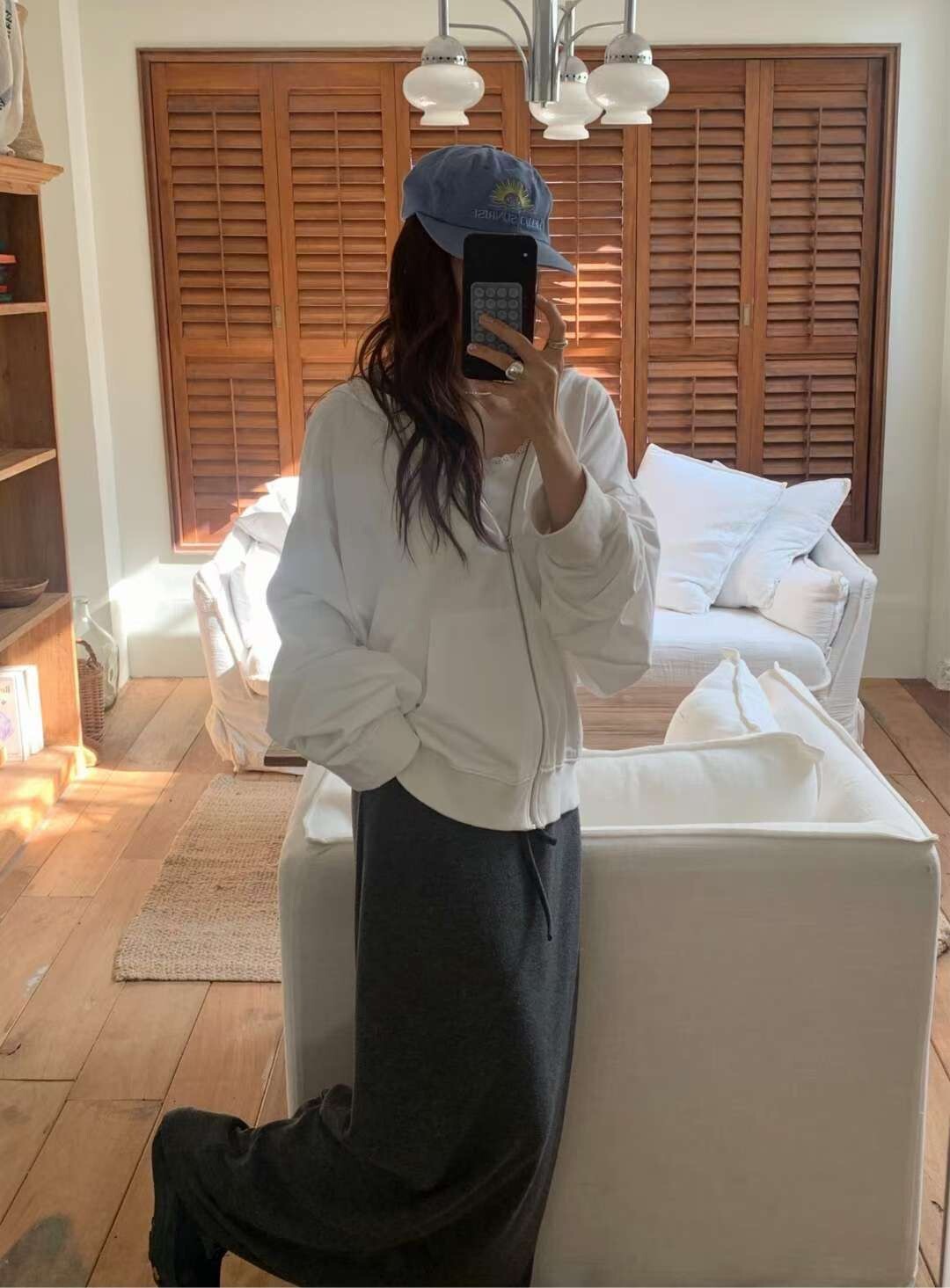 鬆緊腰綁帶造型落地修身感棉質長裙-F / 3色