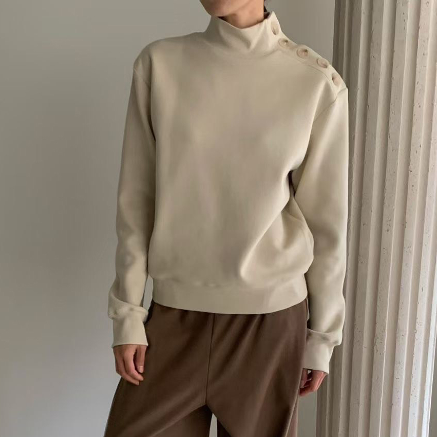 單肩排釦造型立領長袖上衣 / 2色