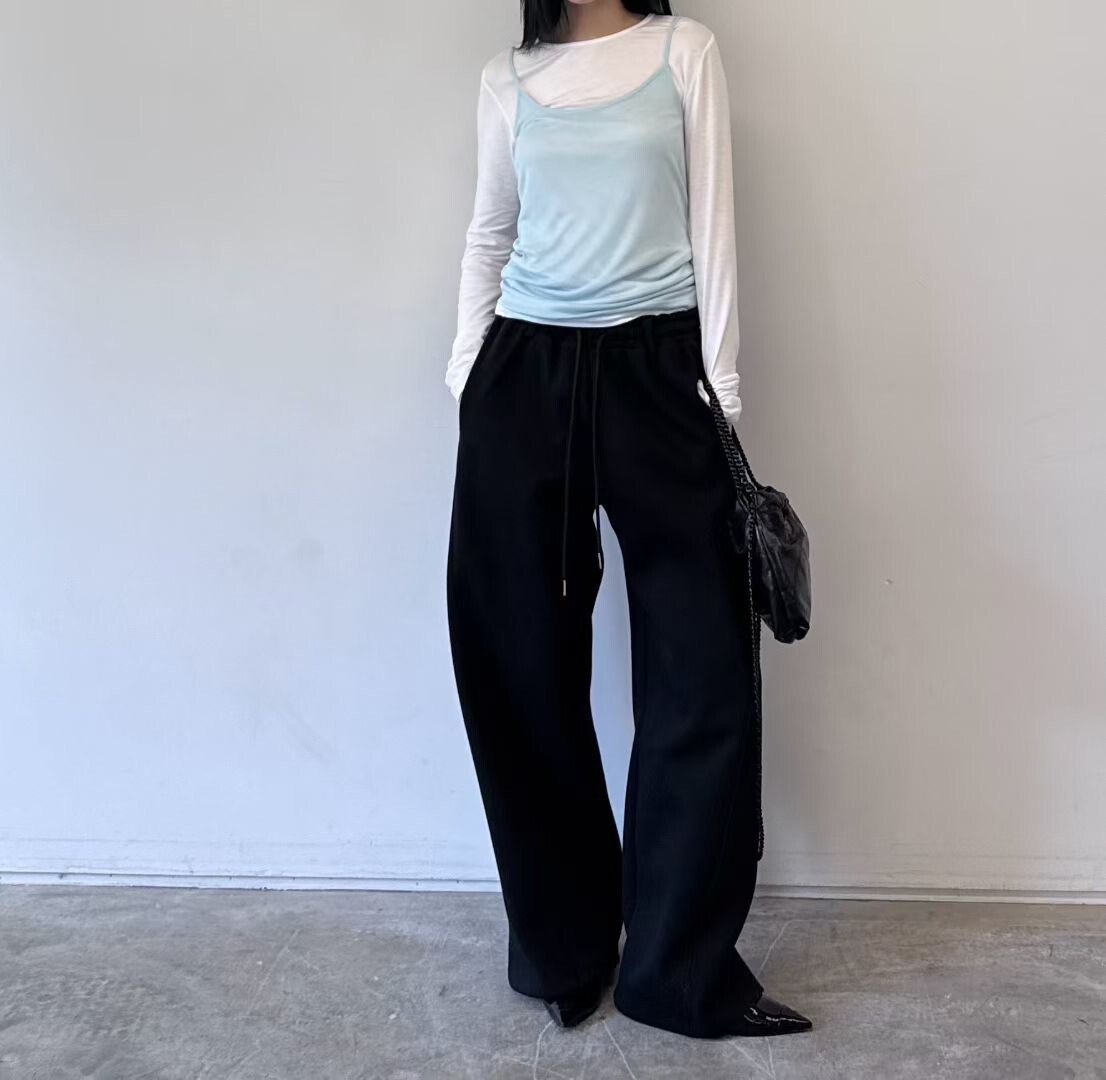 鬆緊腰綁帶兩側壓褶感休閒棉褲-F / 3色