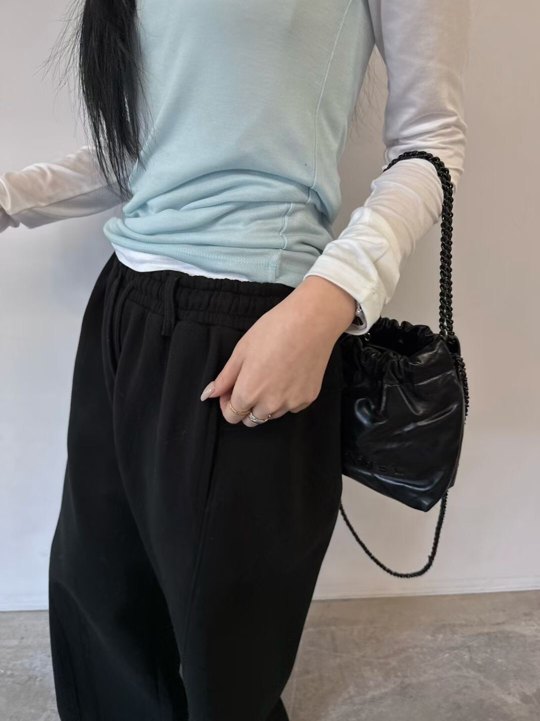 鬆緊腰綁帶兩側壓褶感休閒棉褲-F / 3色