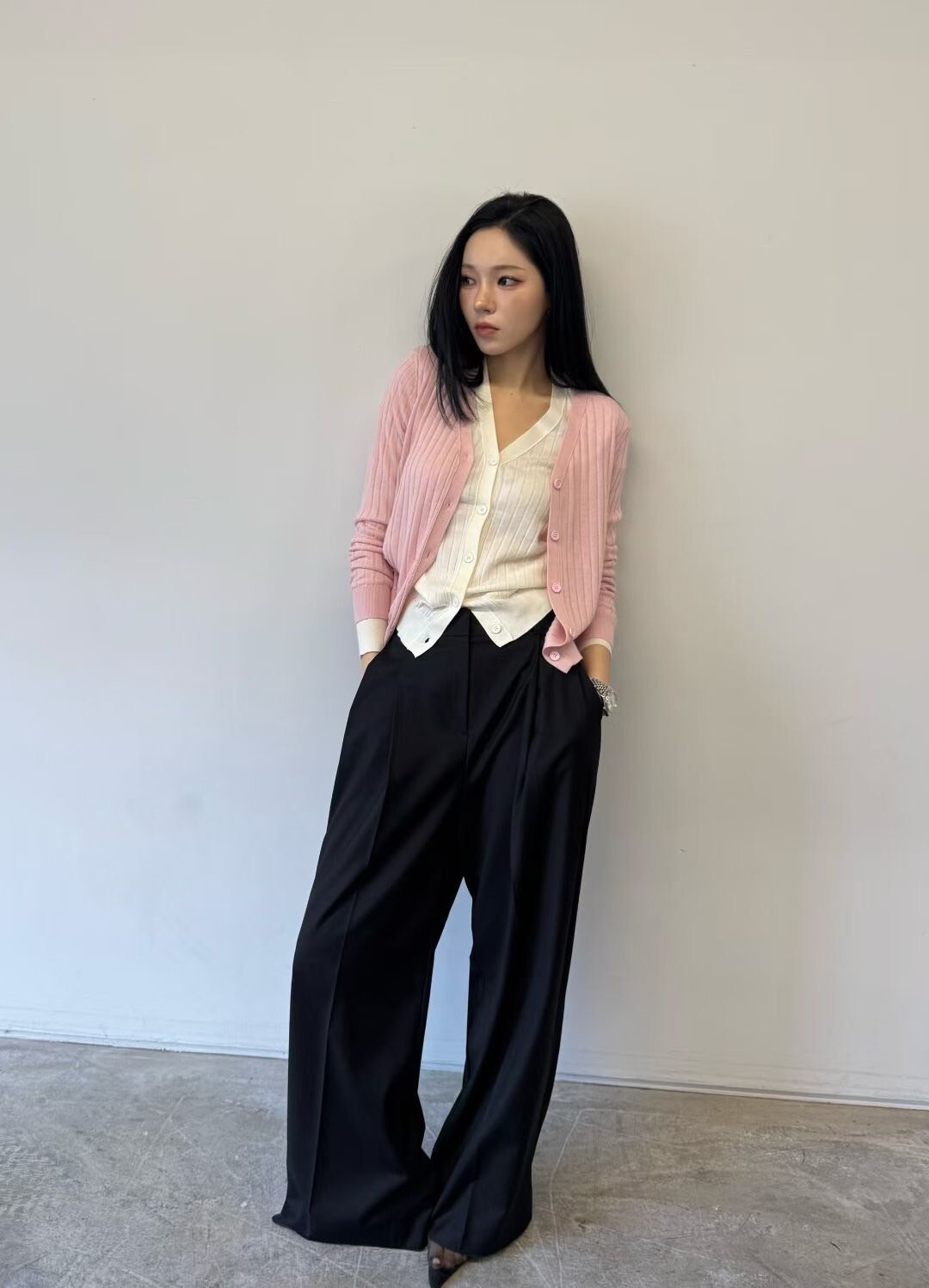 簡約百搭合身V領排釦螺紋上衣罩衫 / 5色